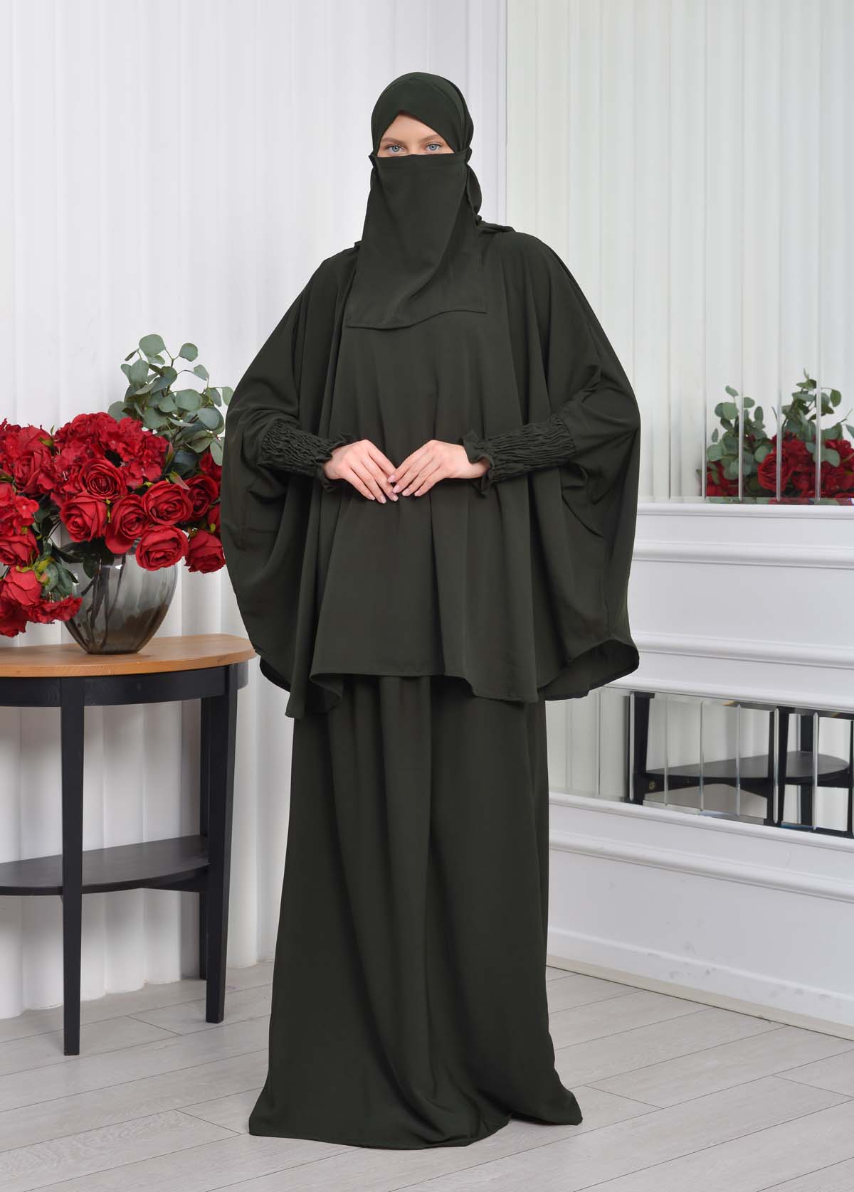 Muslim Hijab Dresses For Women -Standard Size Hooded Veiled Sheet 824 kuyu haki