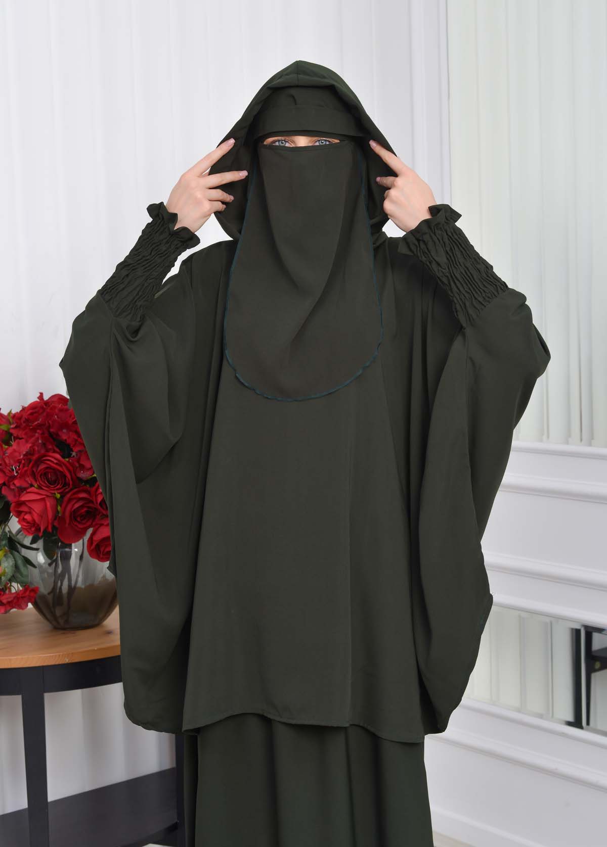 Muslim Hijab Dresses For Women -Standard Size Hooded Veiled Sheet 824 kuyu haki