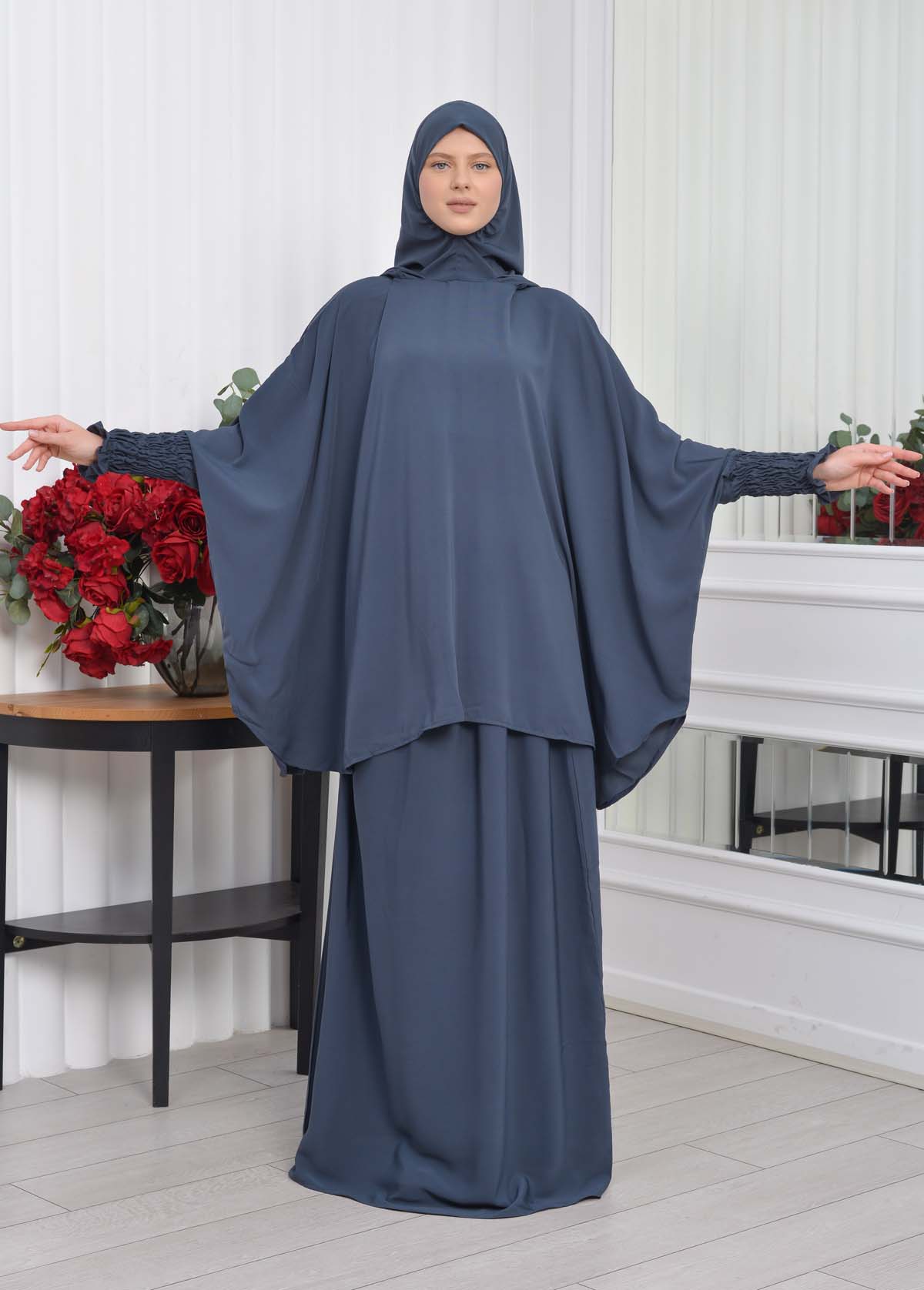 Muslim Hijab Dresses For Women -Standard Size Hooded Veiled Sheet 824 koyu gri