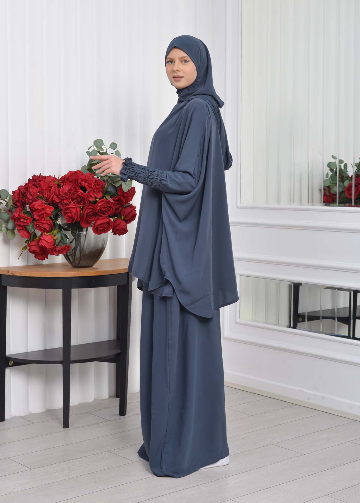 Muslim Hijab Dresses For Women -Standard Size Hooded Veiled Sheet 824 koyu gri