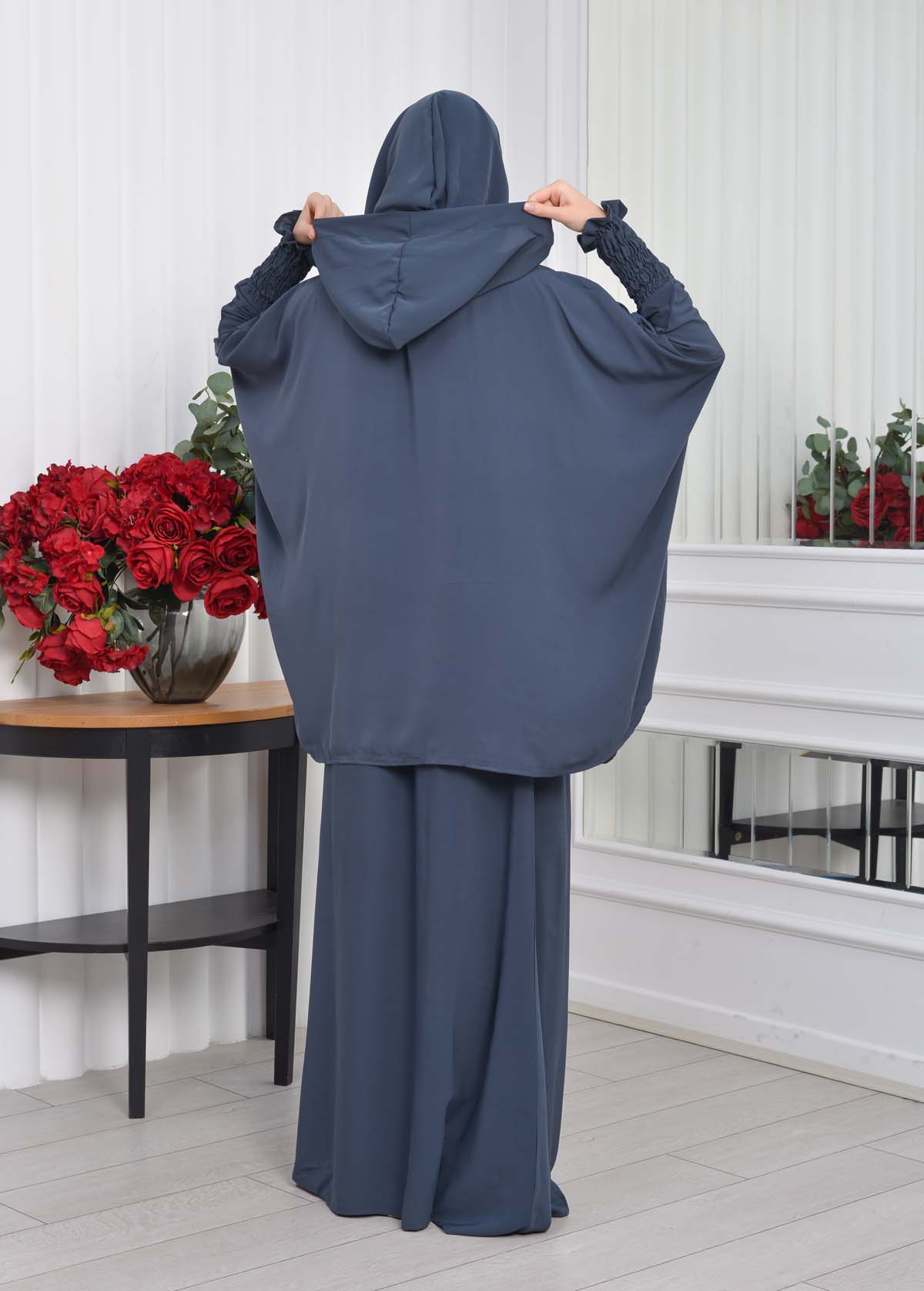 Muslim Hijab Dresses For Women -Standard Size Hooded Veiled Sheet 824 koyu gri