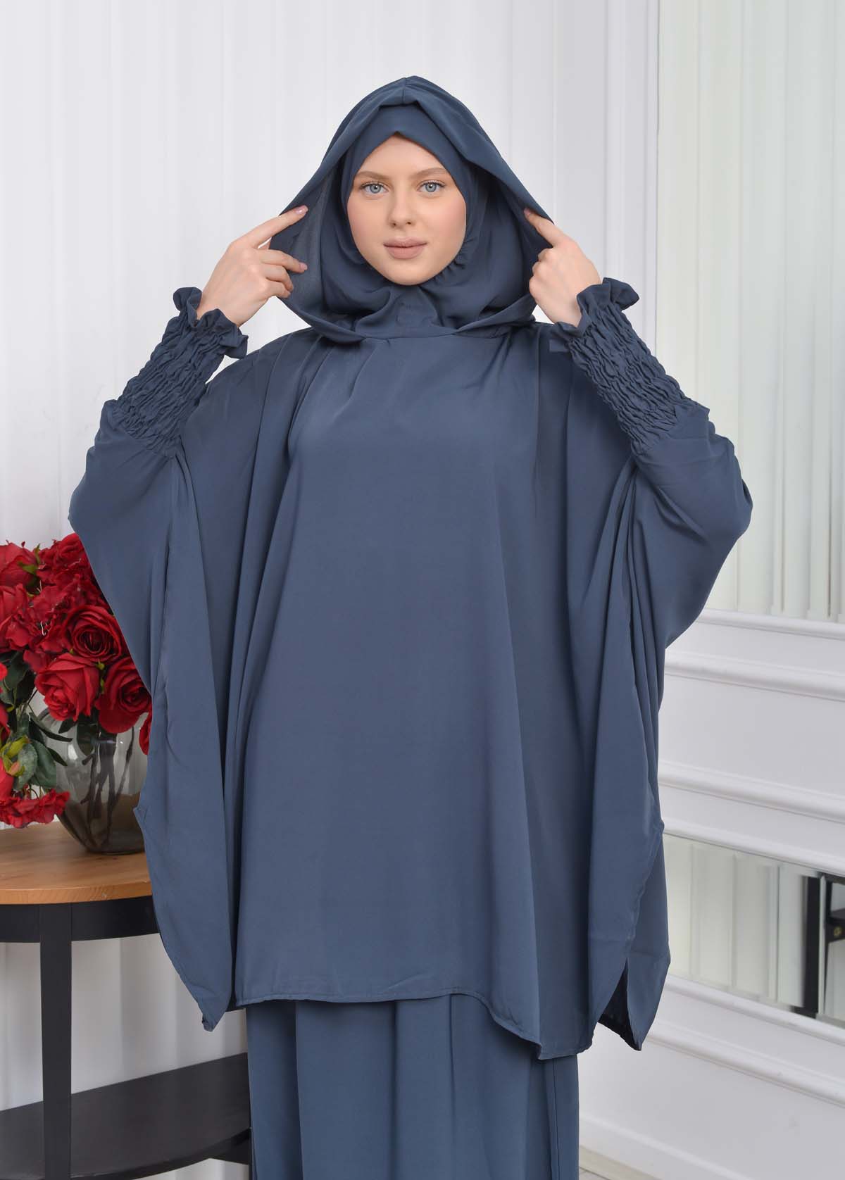 Muslim Hijab Dresses For Women -Standard Size Hooded Veiled Sheet 824 koyu gri