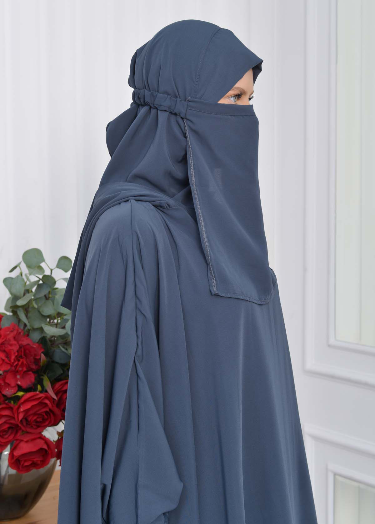 Muslim Hijab Dresses For Women -Standard Size Hooded Veiled Sheet 824 koyu gri