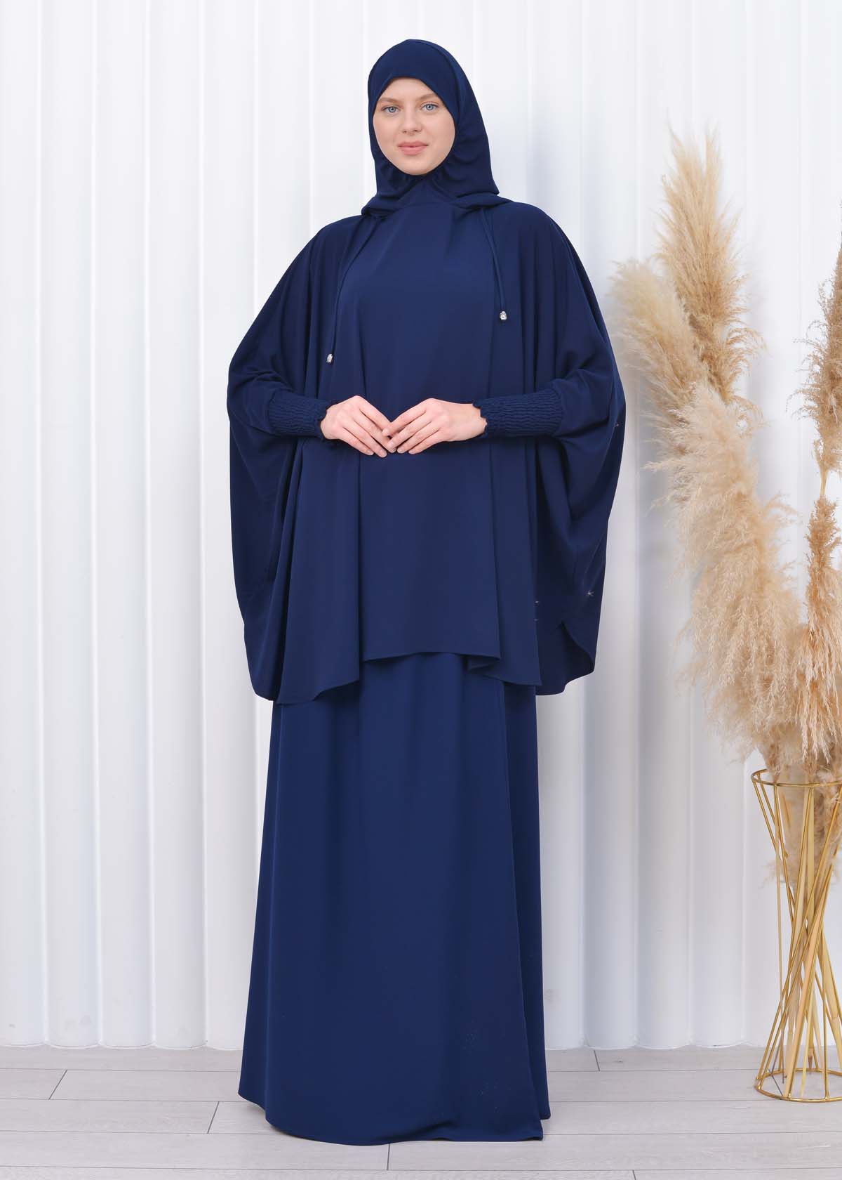 Muslim Hijab Dresses For Women -Standard Size Hooded Veiled Sheet 824 - deep blue