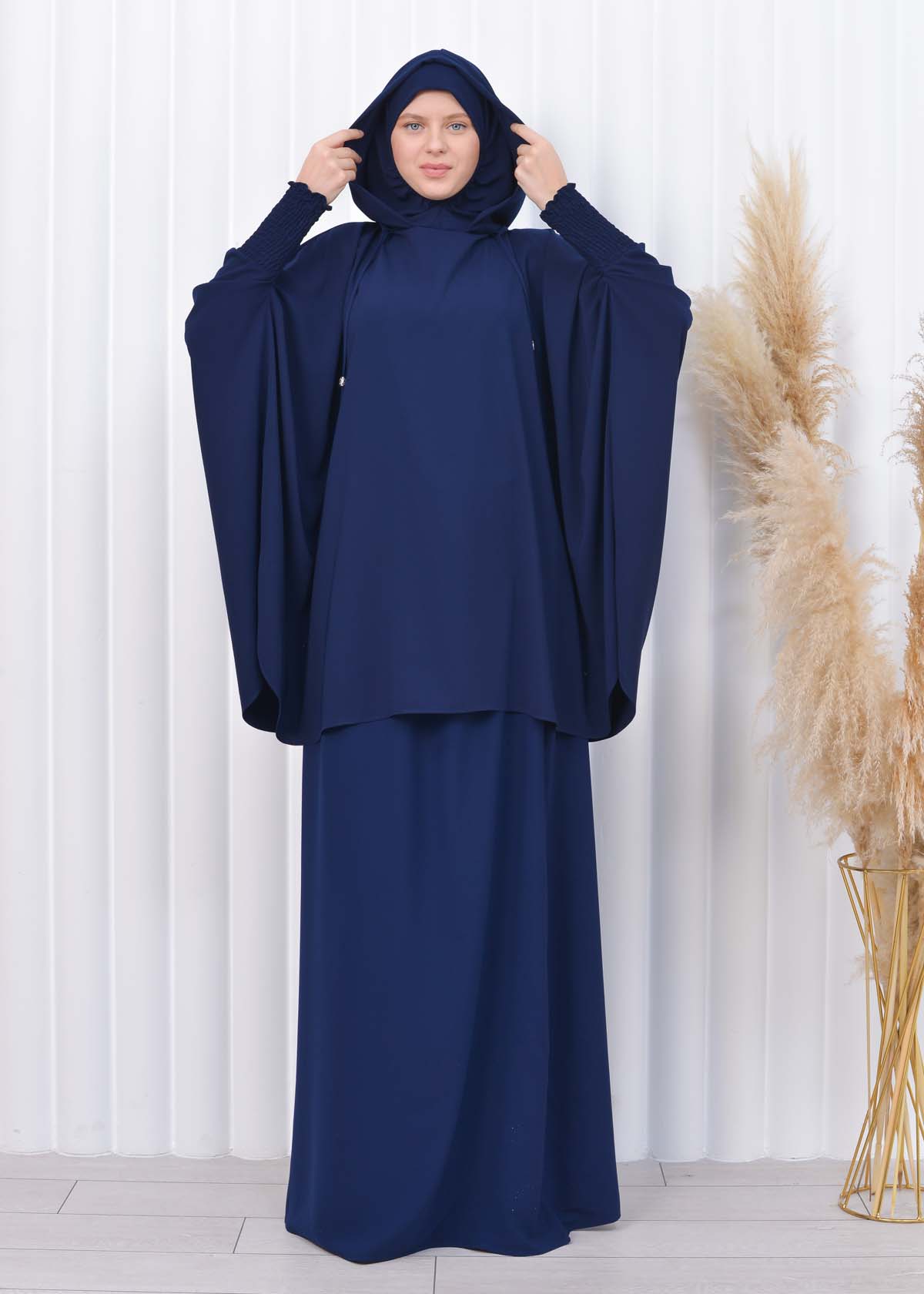 Muslim Hijab Dresses For Women -Standard Size Hooded Veiled Sheet 824 Lacivert