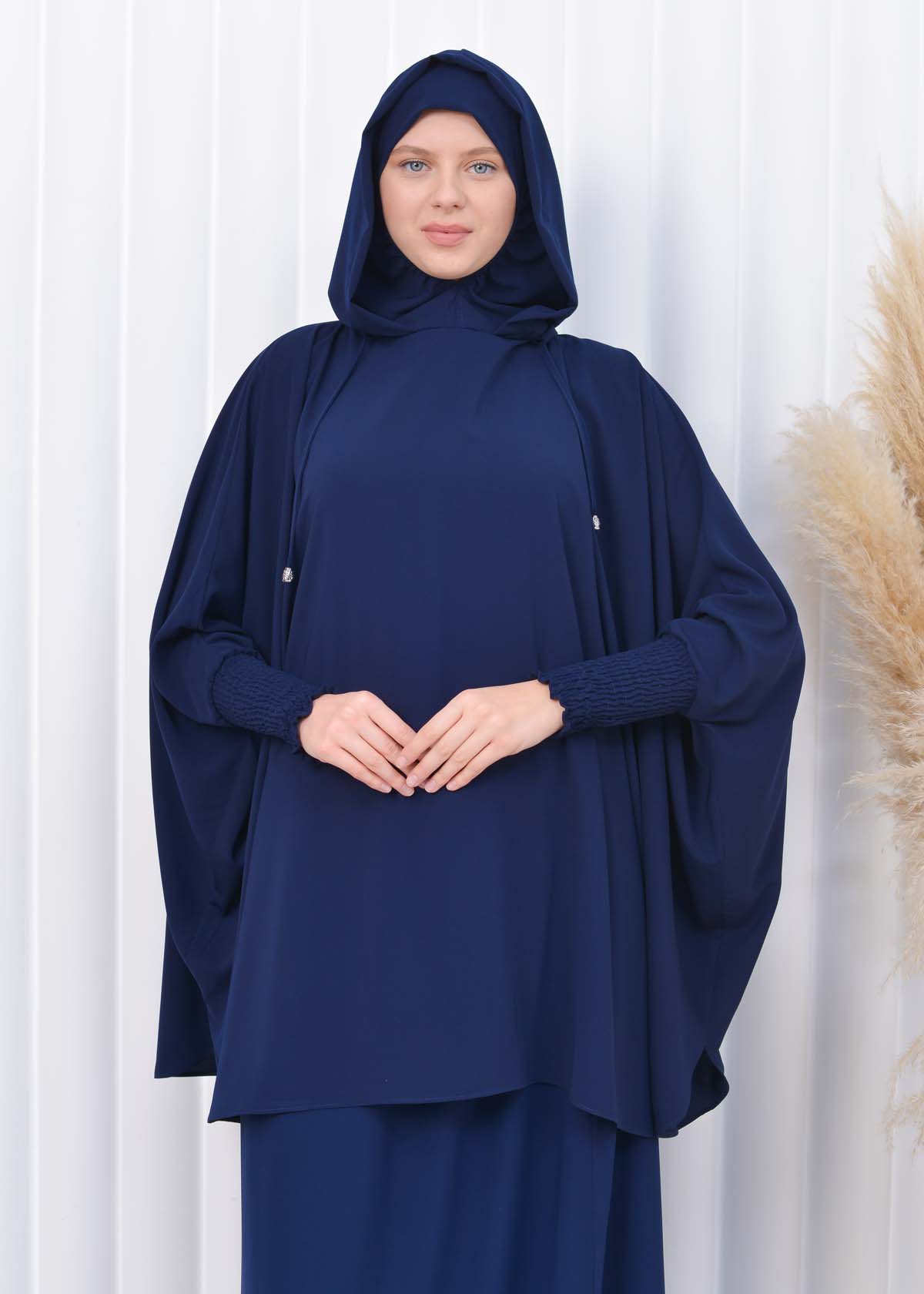 Muslim Hijab Dresses For Women -Standard Size Hooded Veiled Sheet 824 Lacivert