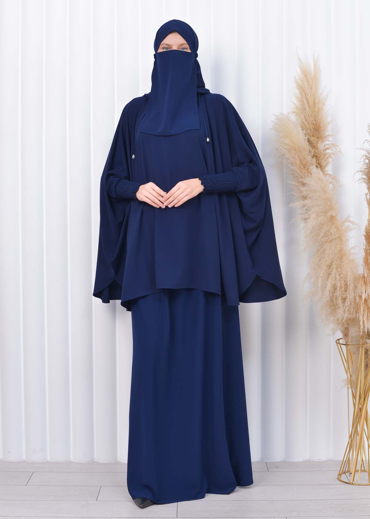 Muslim Hijab Dresses For Women -Standard Size Hooded Veiled Sheet 824 Lacivert