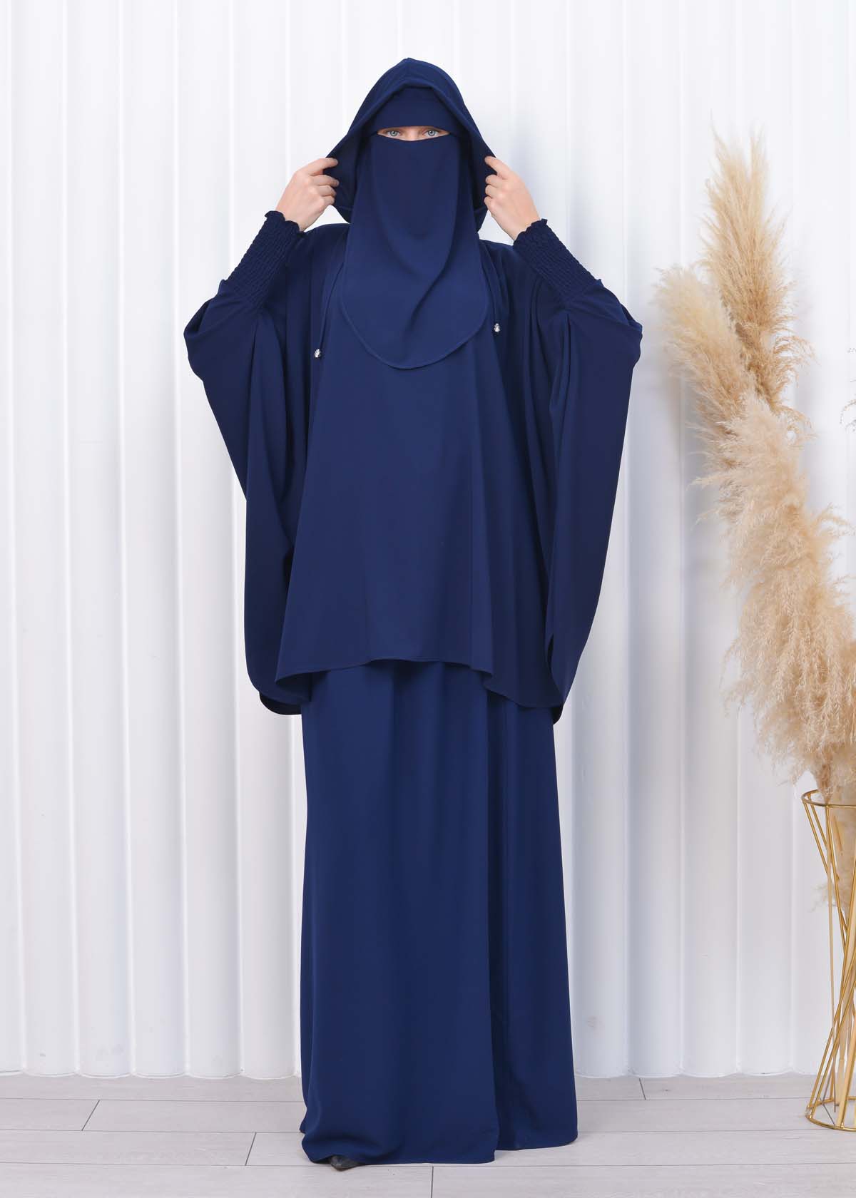 Muslim Hijab Dresses For Women -Standard Size Hooded Veiled Sheet 824 Lacivert