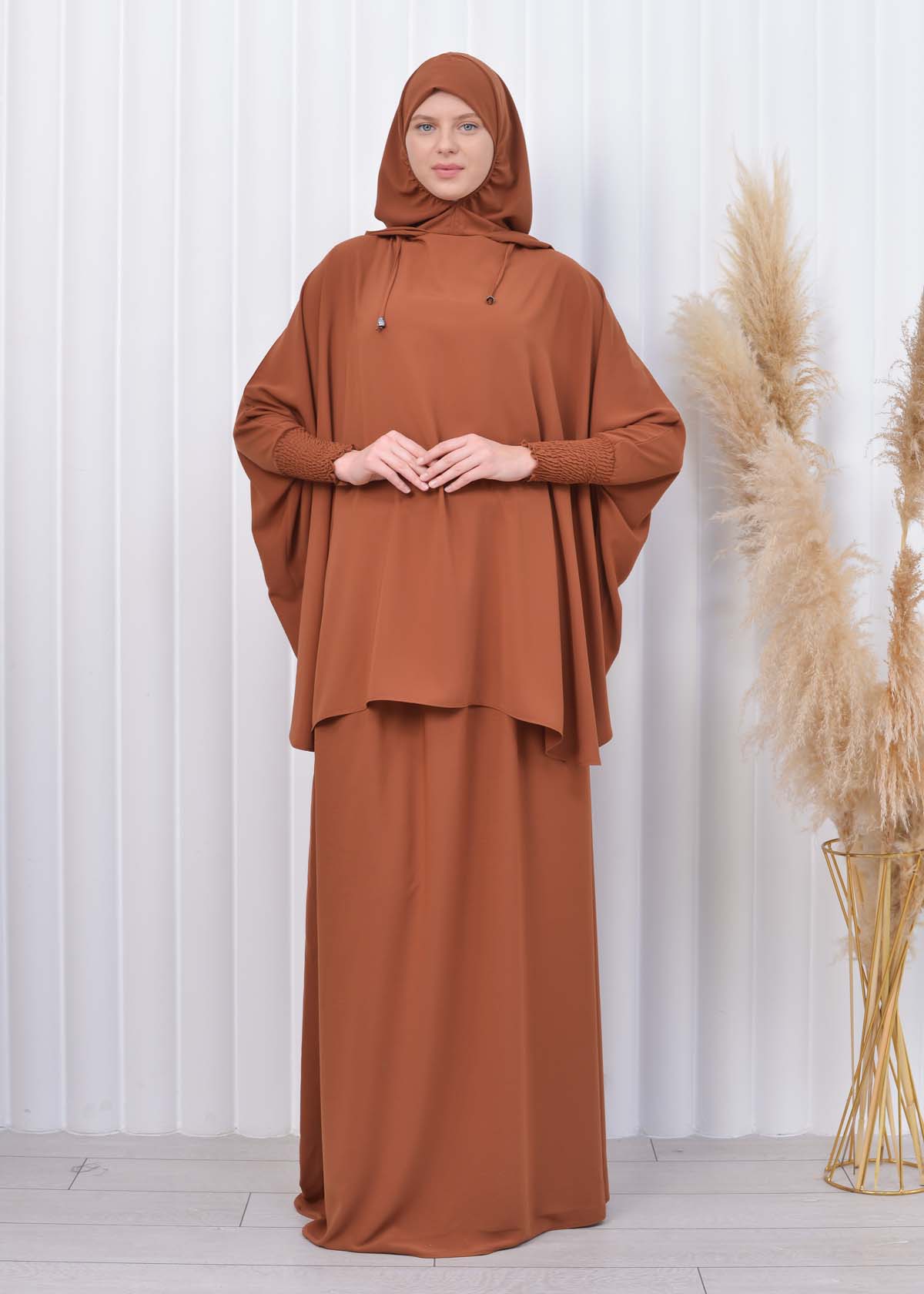 Muslim Hijab Dresses For Women -Standard Size Hooded Veiled Sheet 824 - tan