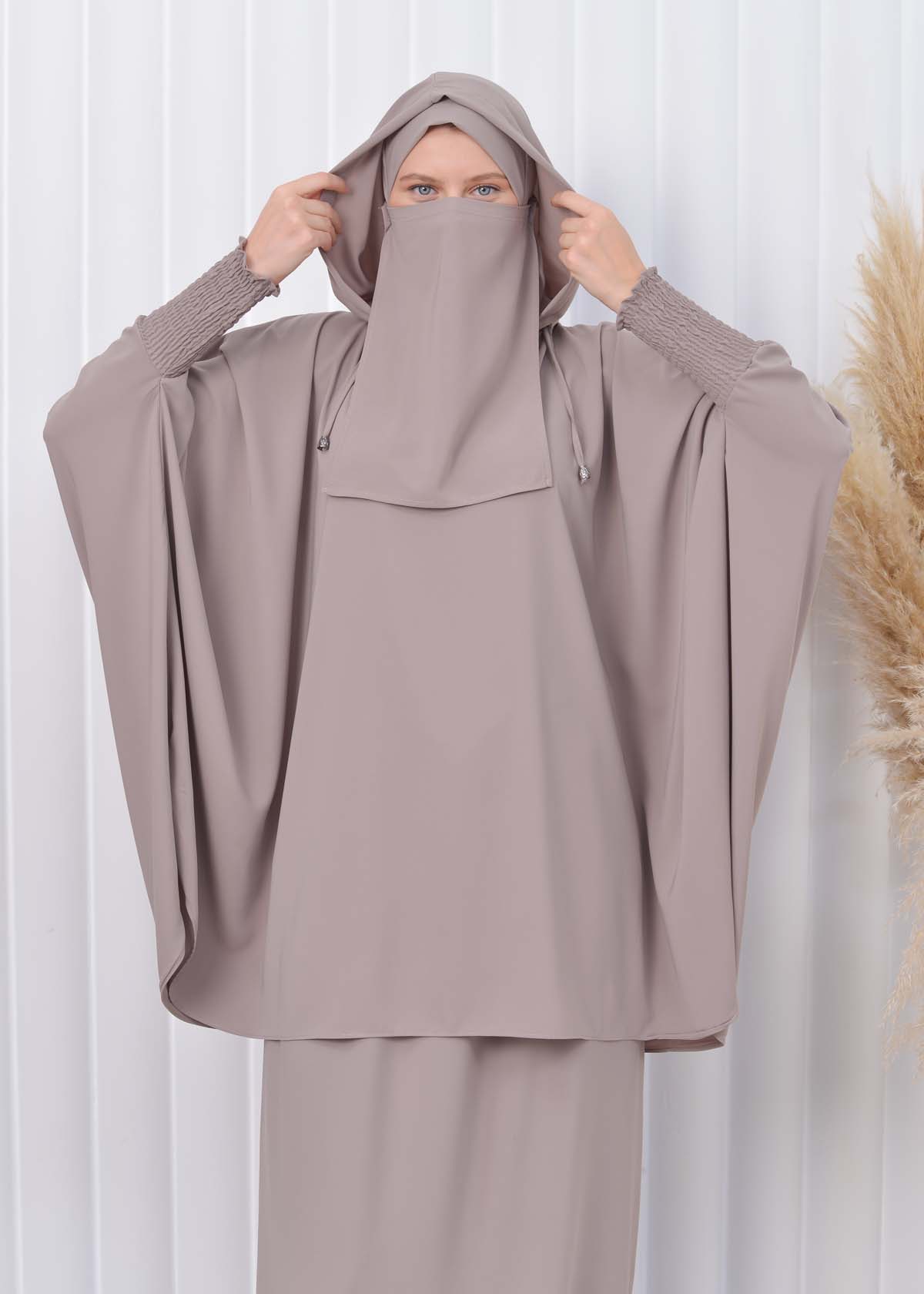 Muslim Hijab Dresses For Women -Standard Size Hooded Veiled Sheet 824 Bej