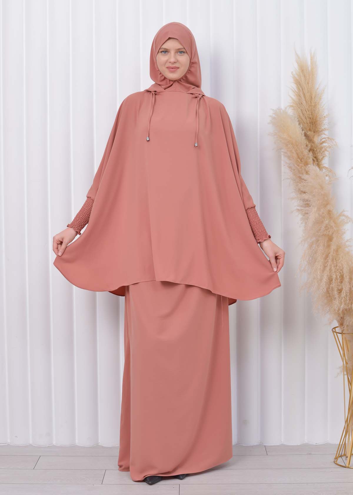 Muslim Hijab Dresses For Women -Standard Size Hooded Veiled Sheet 824 - salmon