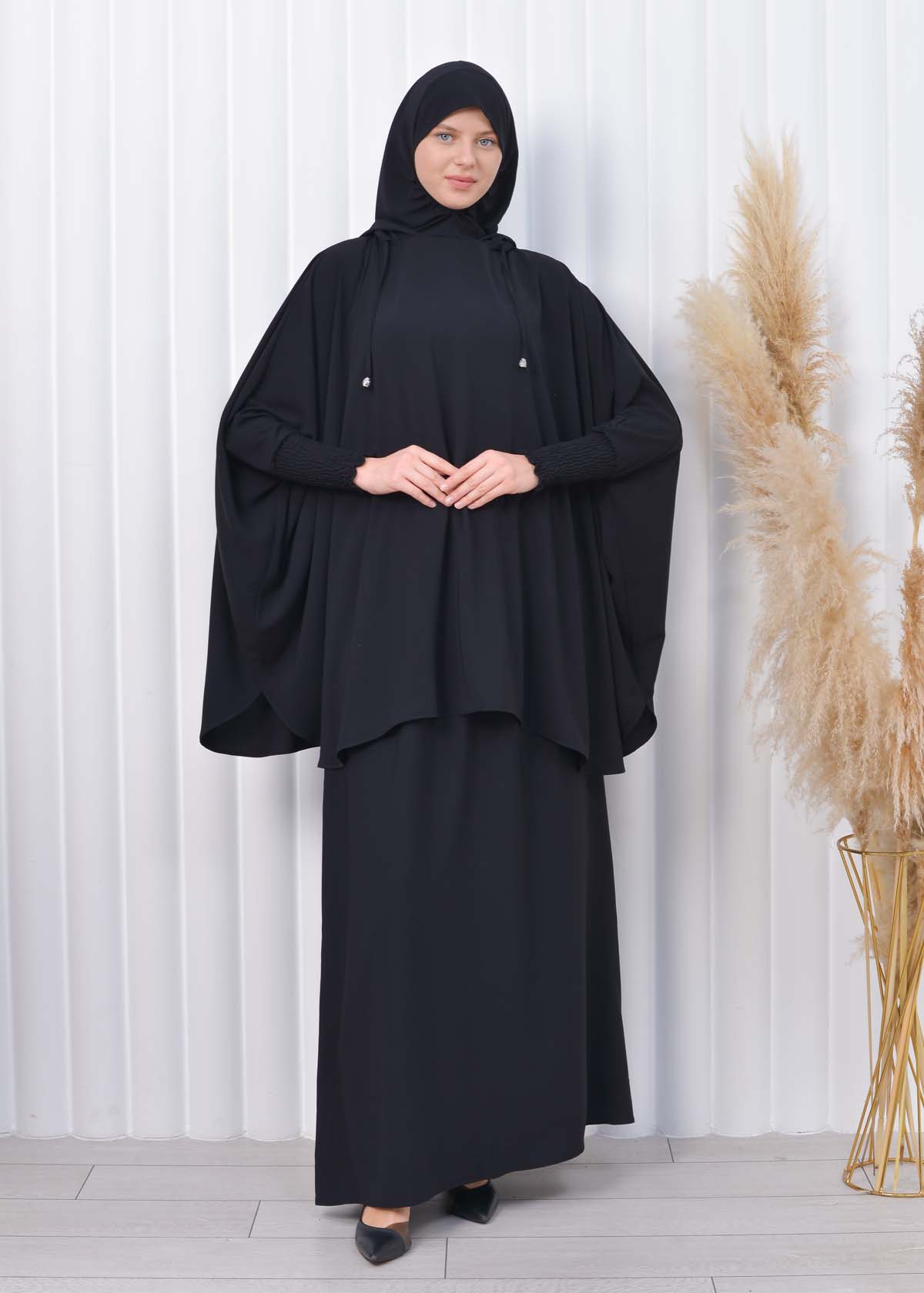 Muslim Hijab Dresses For Women -Standard Size Hooded Veiled Sheet 824 Siyah