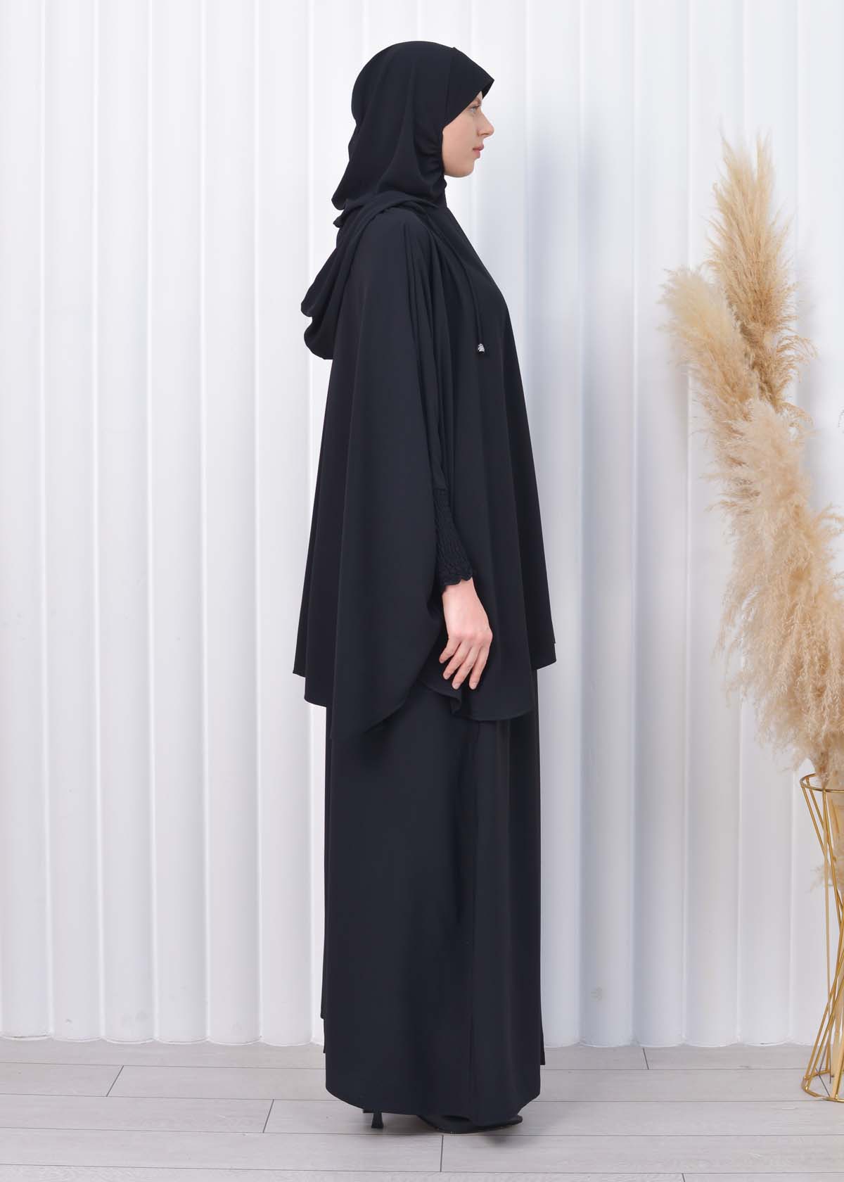 Muslim Hijab Dresses For Women -Standard Size Hooded Veiled Sheet 824 Siyah