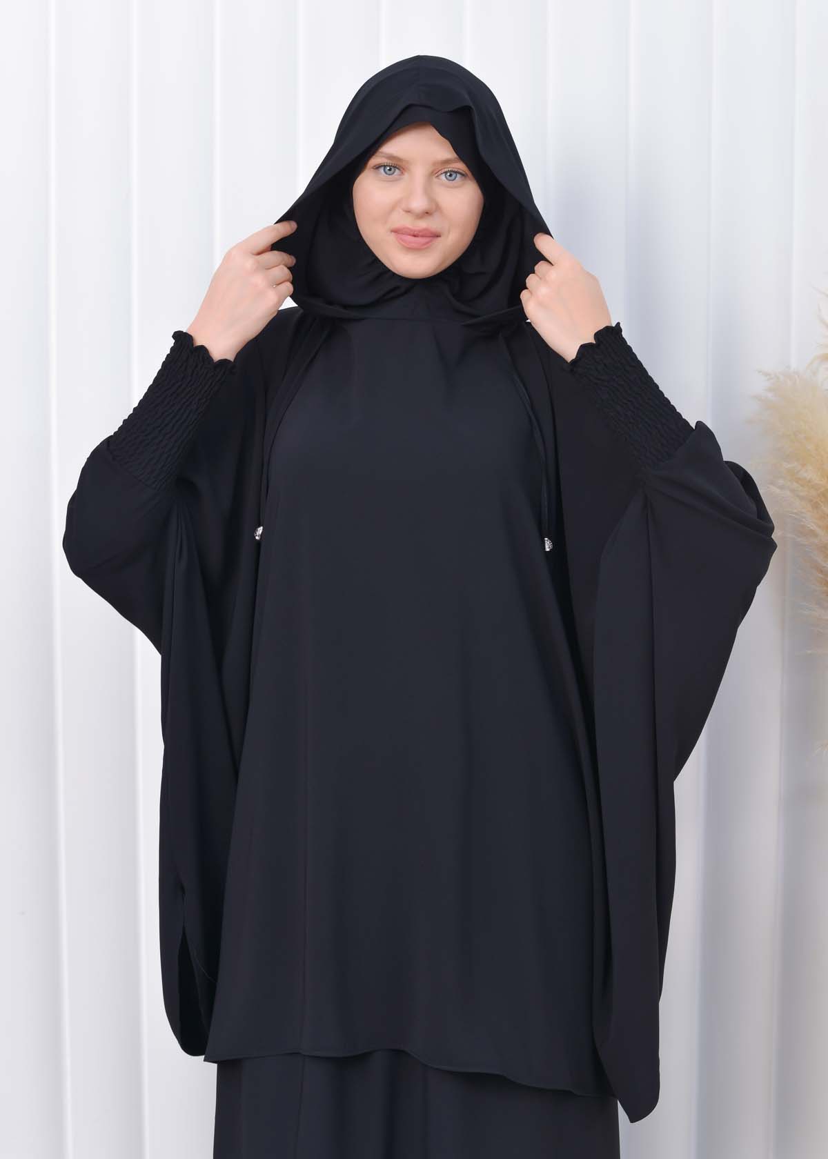 Muslim Hijab Dresses For Women -Standard Size Hooded Veiled Sheet 824 Siyah