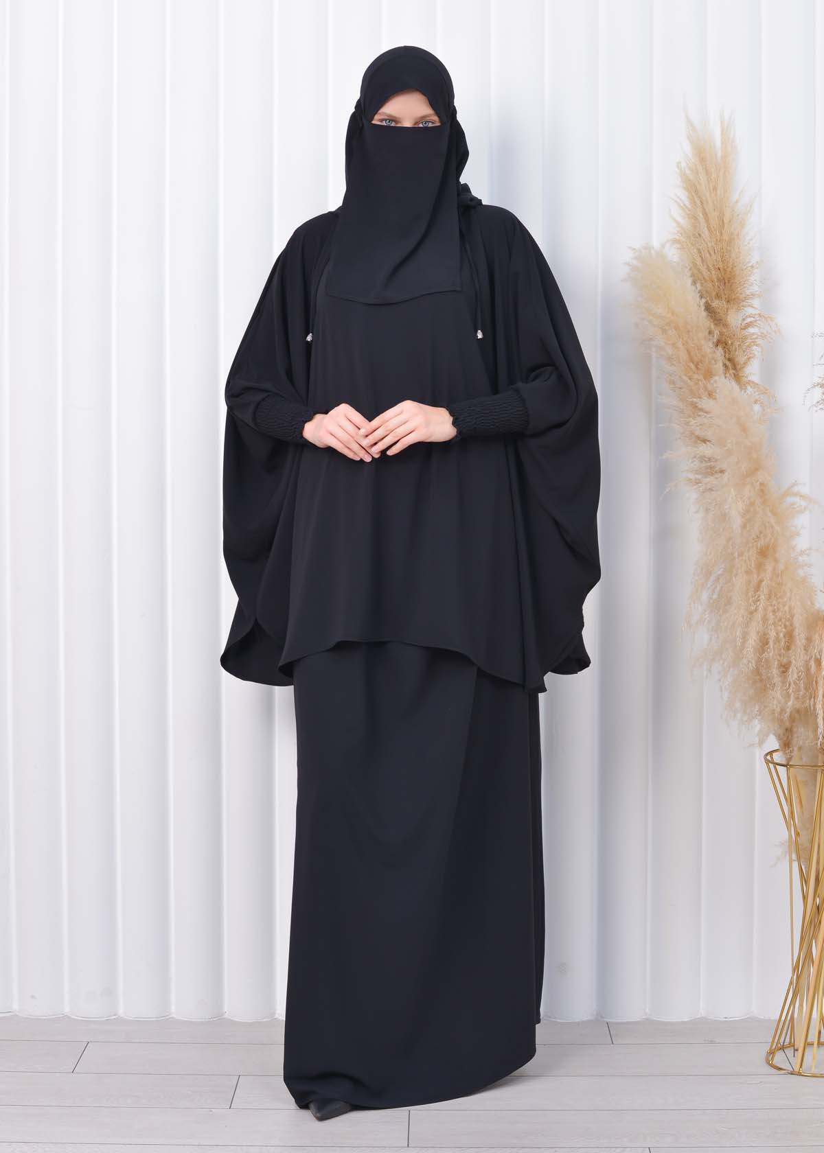 Muslim Hijab Dresses For Women -Standard Size Hooded Veiled Sheet 824 Siyah