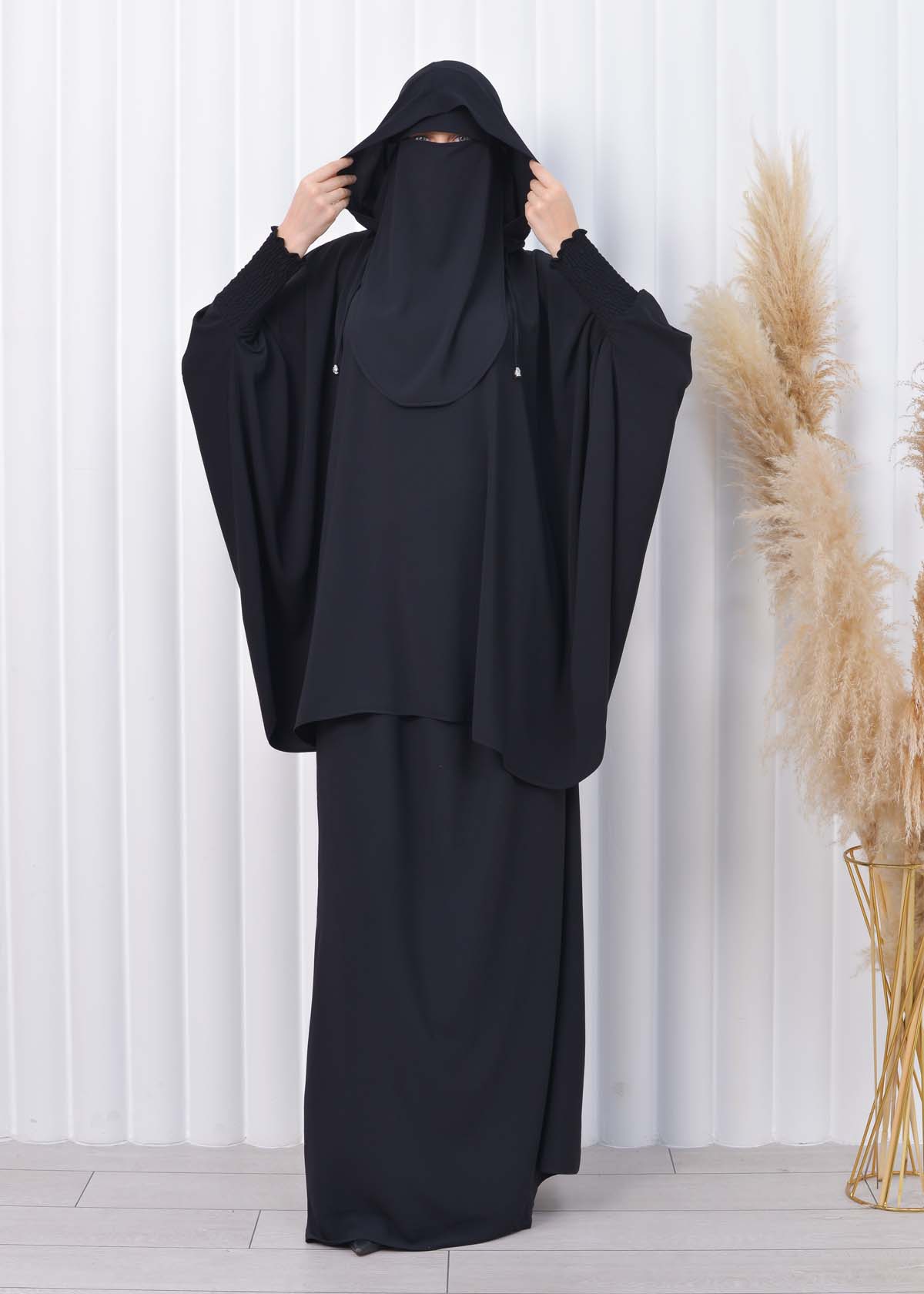 Muslim Hijab Dresses For Women -Standard Size Hooded Veiled Sheet 824 Siyah