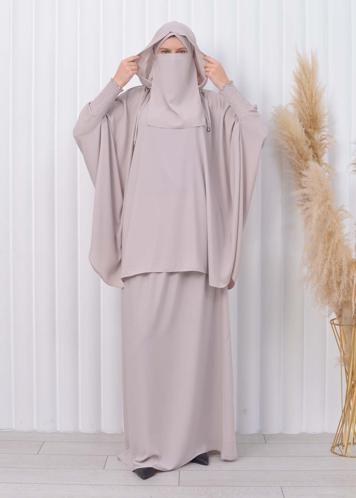 Muslim Hijab Dresses For Women -Standard Size Hooded Veiled Sheet 824 Ekru