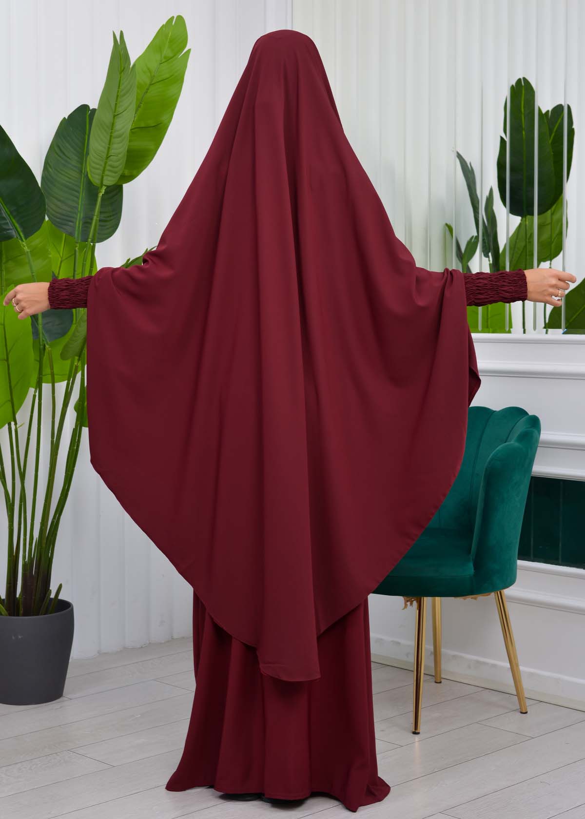 Muslim Dresses For Women ,Abayas Prayer Islamic Clothes Long dress Hijab Bonnet 2Pieces Sleeve Hijab Sheet 822 Bordo