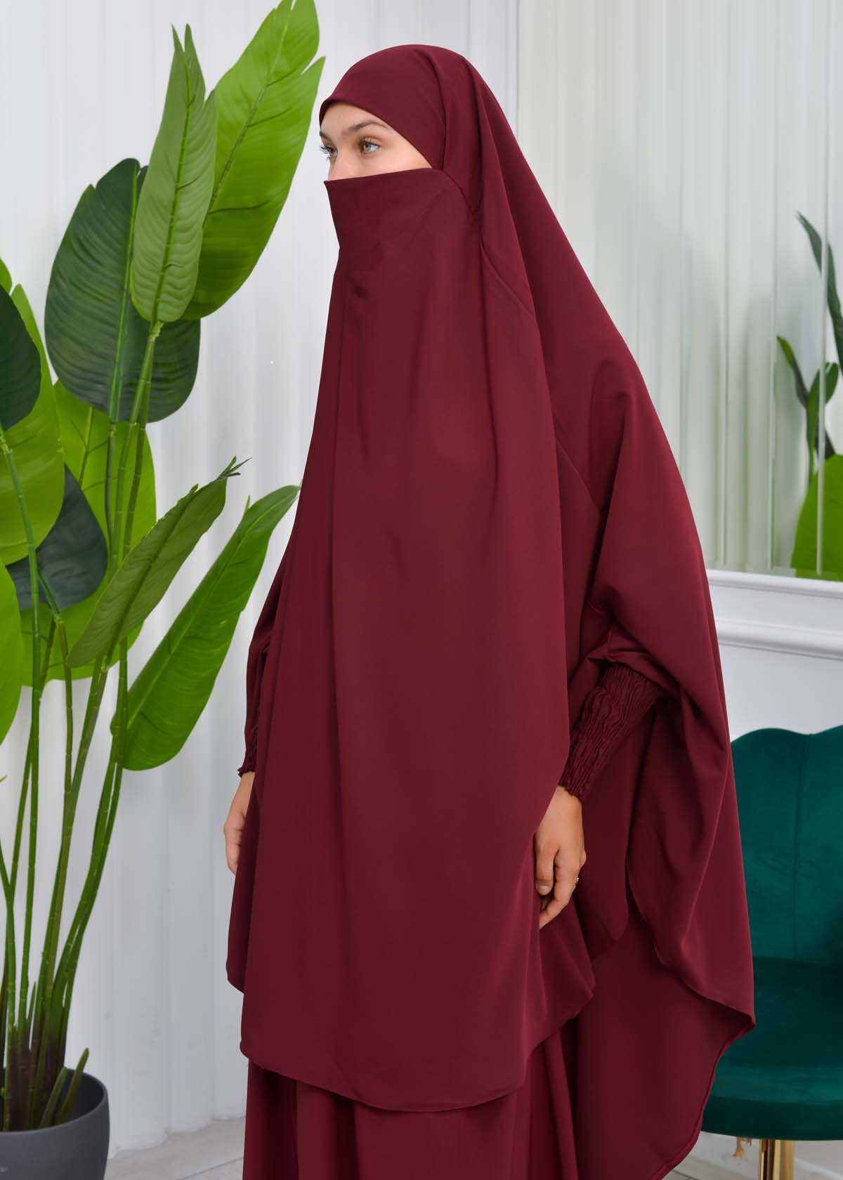 Muslim Dresses For Women ,Abayas Prayer Islamic Clothes Long dress Hijab Bonnet 2Pieces Sleeve Hijab Sheet 822 Bordo