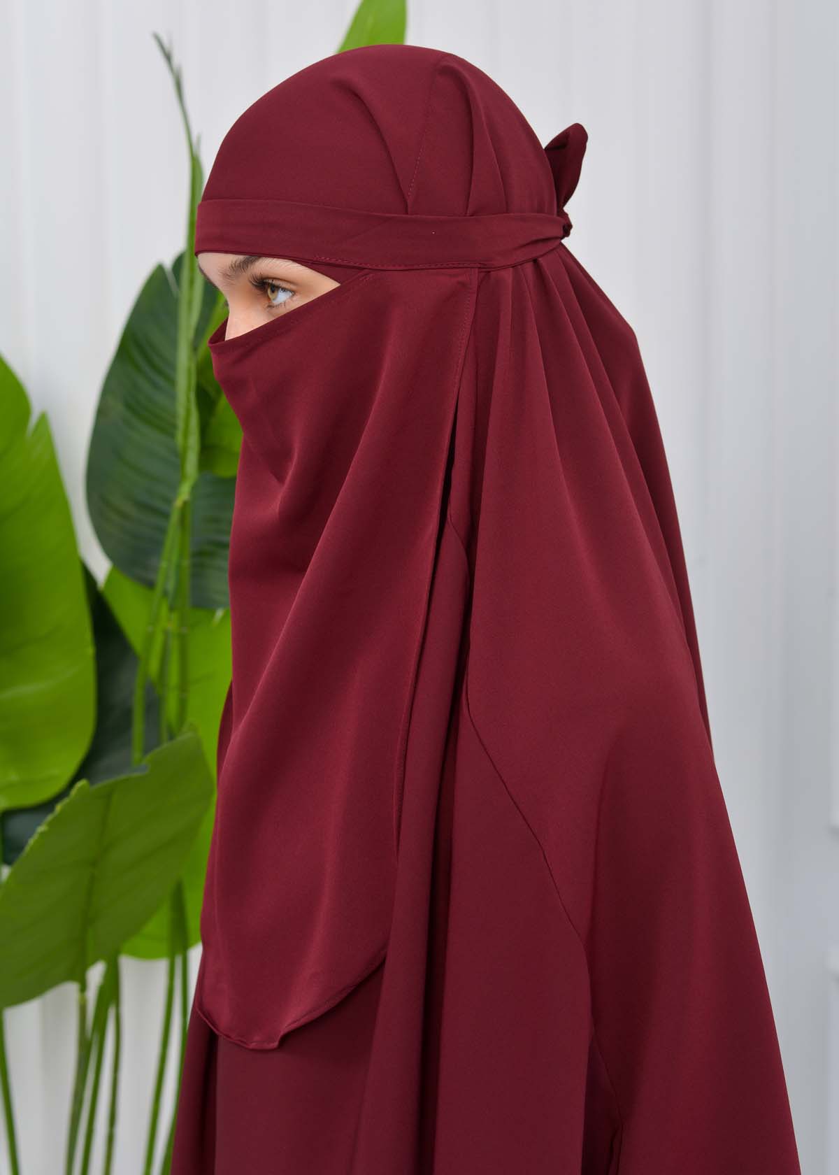 Muslim Dresses For Women ,Abayas Prayer Islamic Clothes Long dress Hijab Bonnet 2Pieces Sleeve Hijab Sheet 822 Bordo