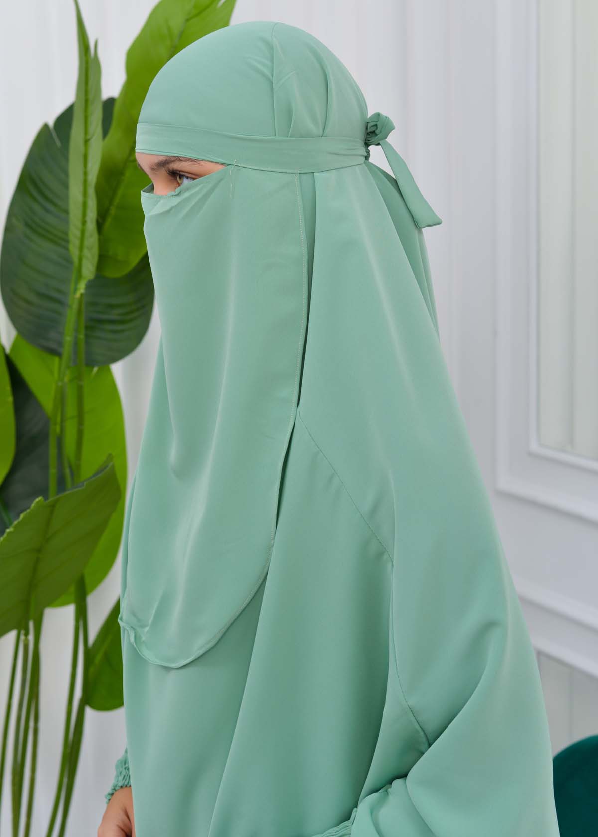 Muslim Dresses For Women ,Abayas Prayer Islamic Clothes Long dress Hijab Bonnet 2Pieces Sleeve Hijab Sheet 822 Mint