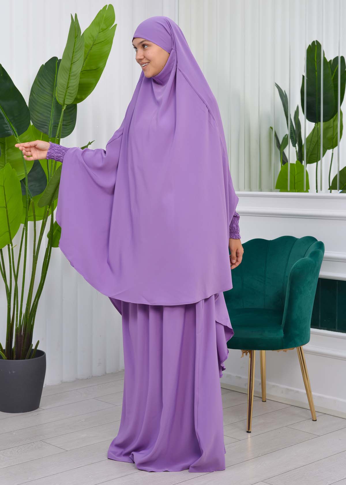 Muslim Dresses For Women ,Abayas Prayer Islamic Clothes Long dress Hijab Bonnet 2Pieces Sleeve Hijab Sheet 822 Lila