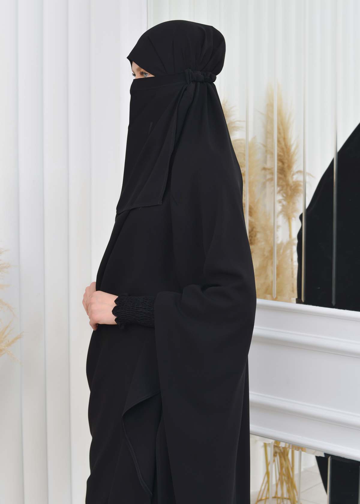 Muslim Dresses For Women ,Abayas Prayer Islamic Clothes Long dress Hijab Bonnet 2Pieces Sleeve Hijab Sheet 822 Siyah