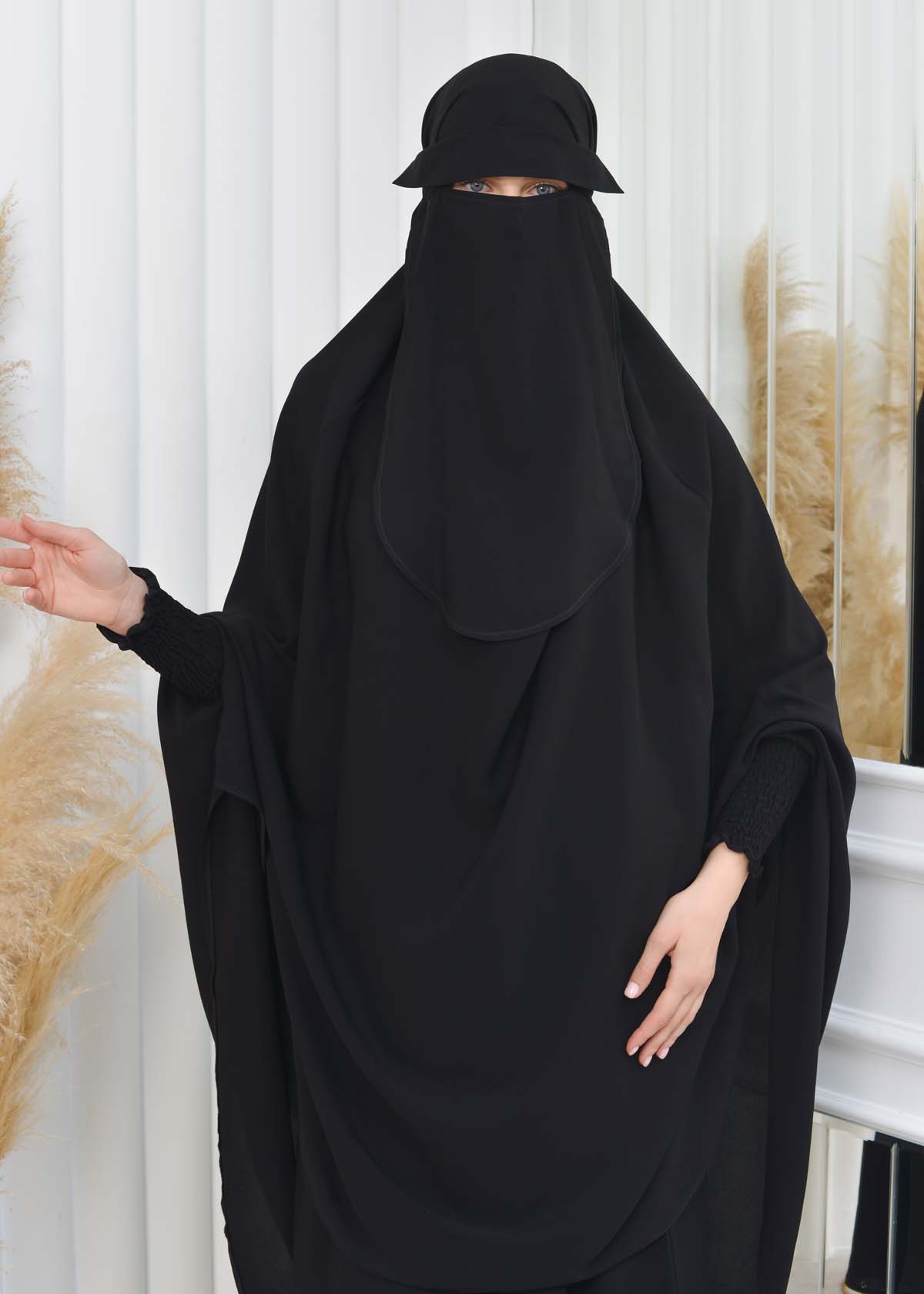 Muslim Dresses For Women ,Abayas Prayer Islamic Clothes Long dress Hijab Bonnet 2Pieces Sleeve Hijab Sheet 822 Siyah