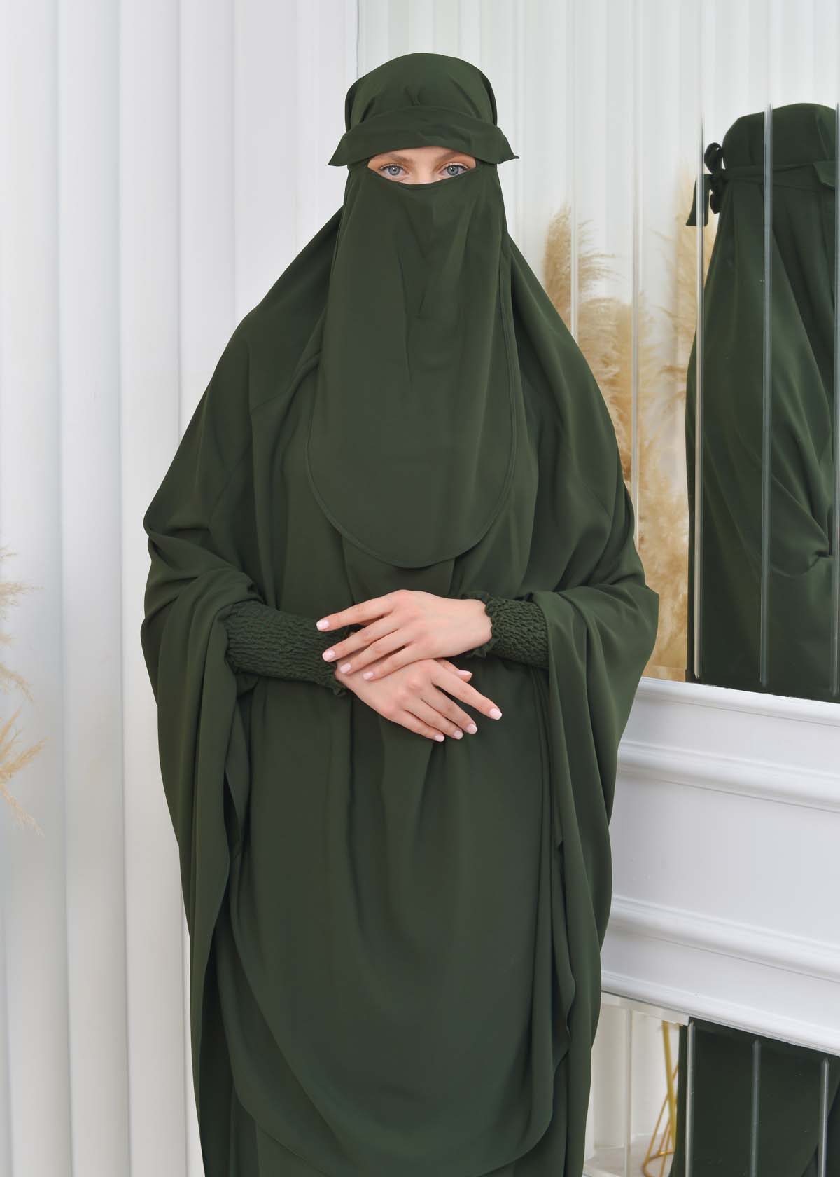 Muslim Dresses For Women ,Abayas Prayer Islamic Clothes Long dress Hijab Bonnet 2Pieces Sleeve Hijab Sheet 822 Haki