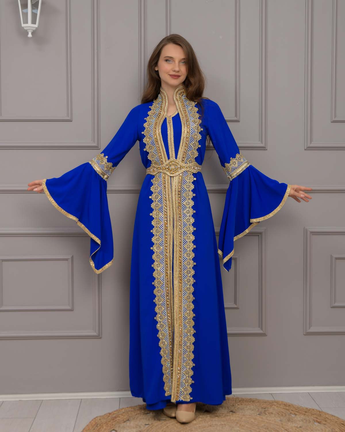 Gold-embroidered kaftan Abiye 4117 - blue