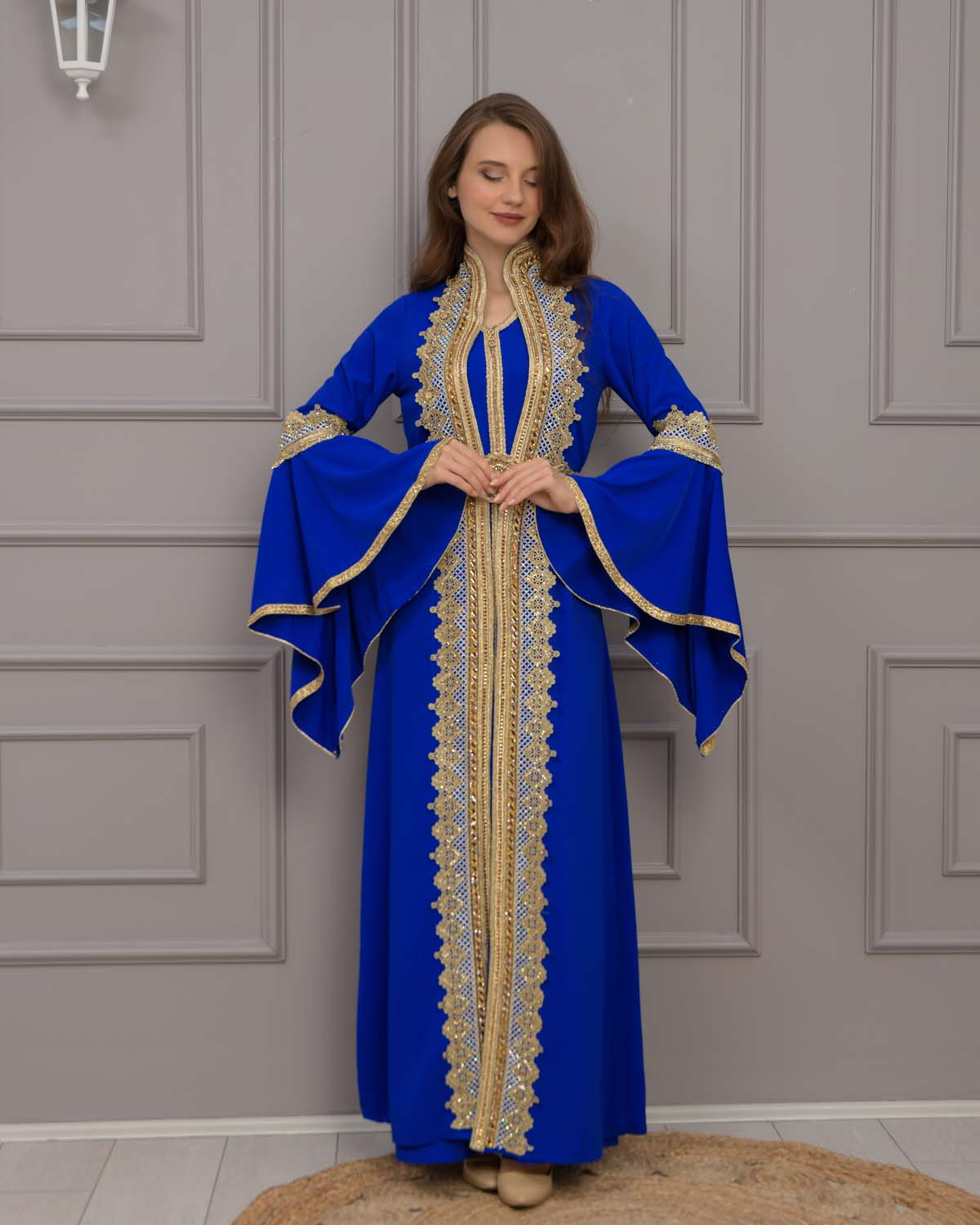 Gold-embroidered kaftan Abiye 4117 - blue