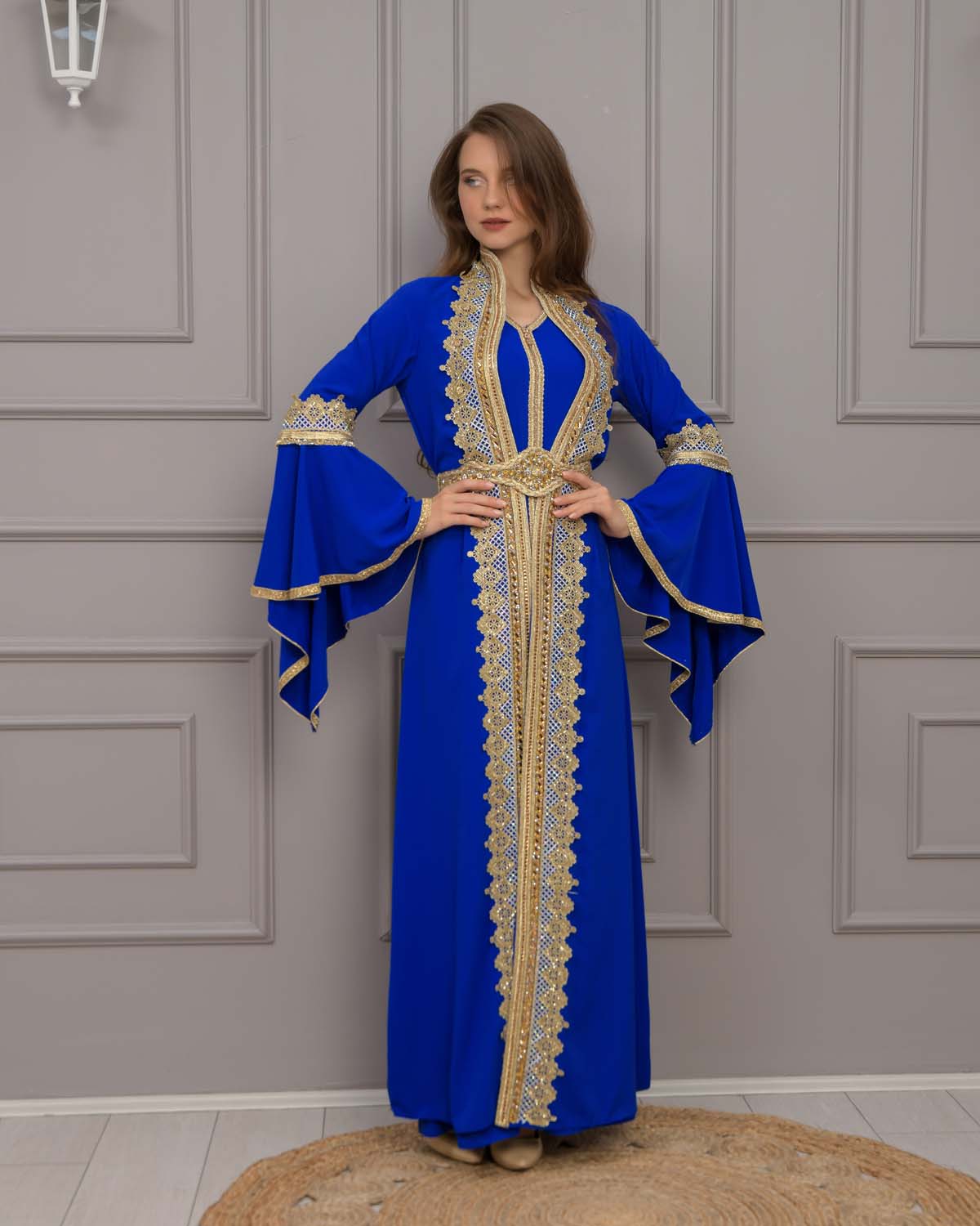 Gold-embroidered kaftan Abiye 4117 - blue