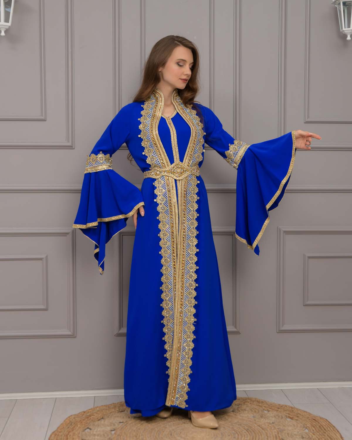 Gold-embroidered kaftan Abiye 4117 - blue