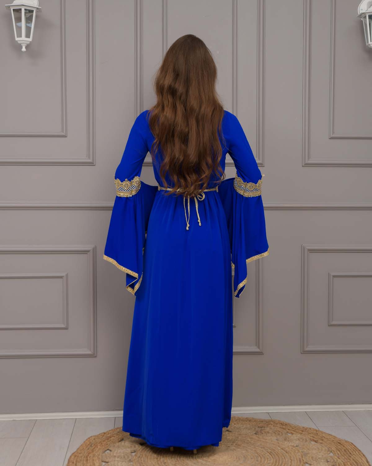 Gold-embroidered kaftan Abiye 4117 - blue