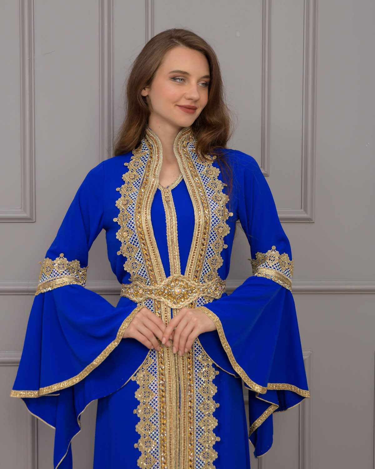 Gold-embroidered kaftan Abiye 4117 - blue