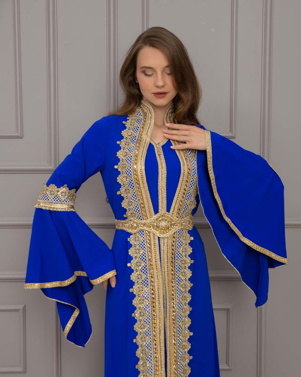 Gold-embroidered kaftan Abiye 4117 - blue