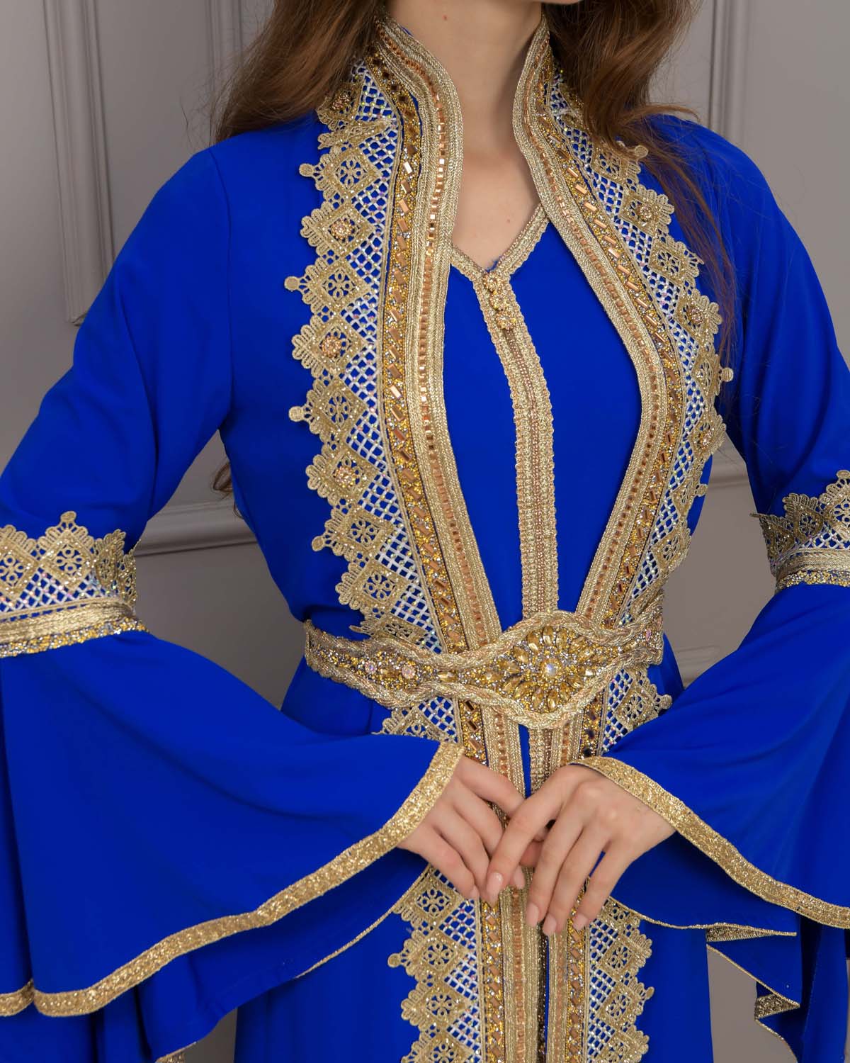 Gold-embroidered kaftan Abiye 4117 - blue