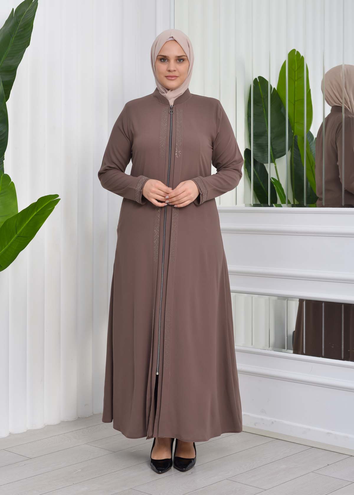 Big Size Womens Abaya 624 - light brown