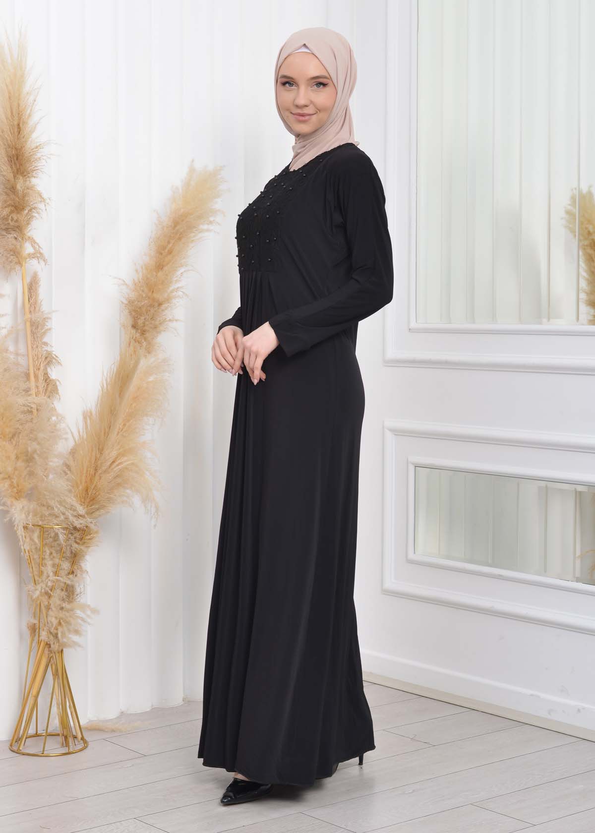 Lace Beaded Islamic Clothing Evening Dress 651 Siyah