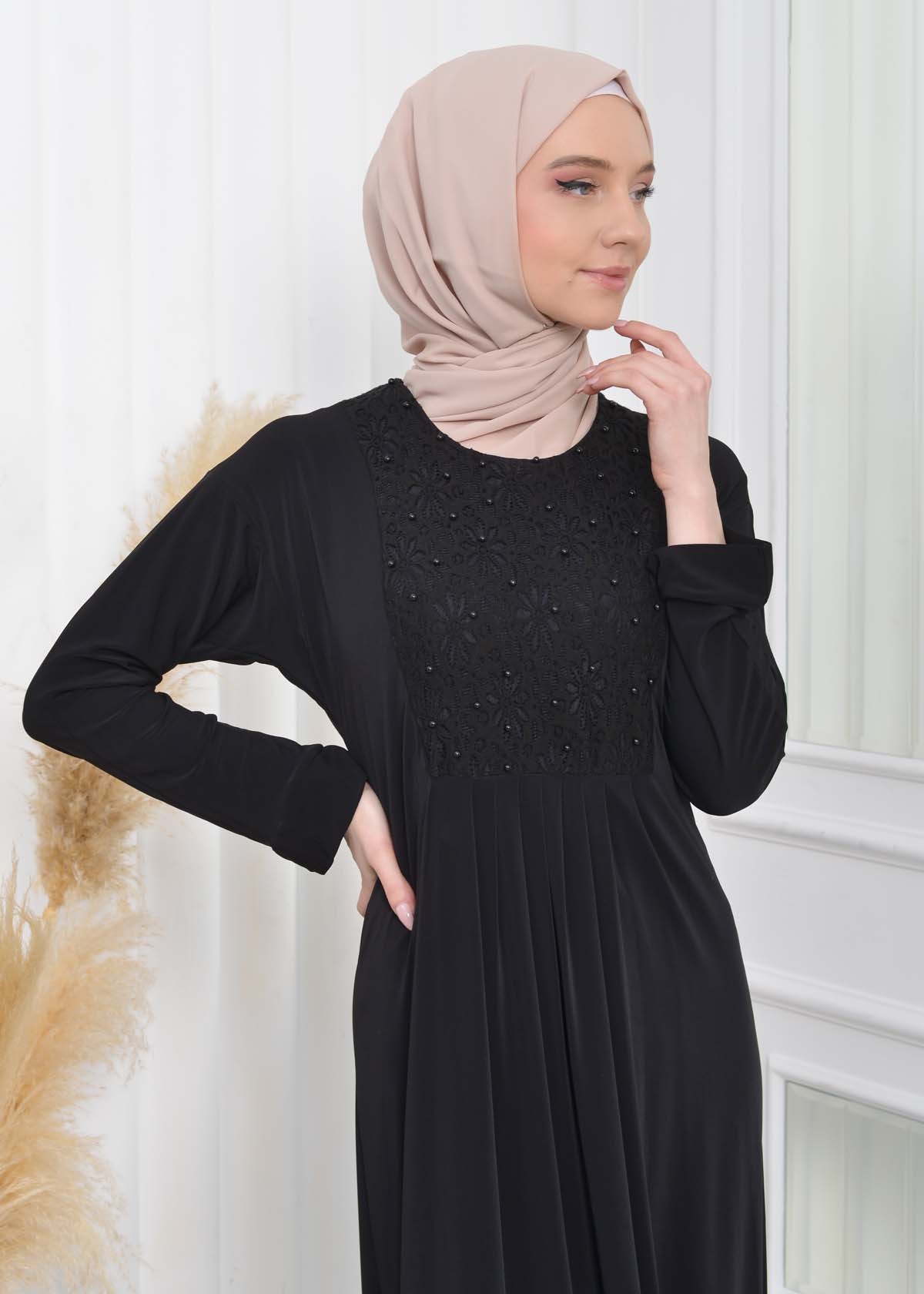 Lace Beaded Islamic Clothing Evening Dress 651 Siyah