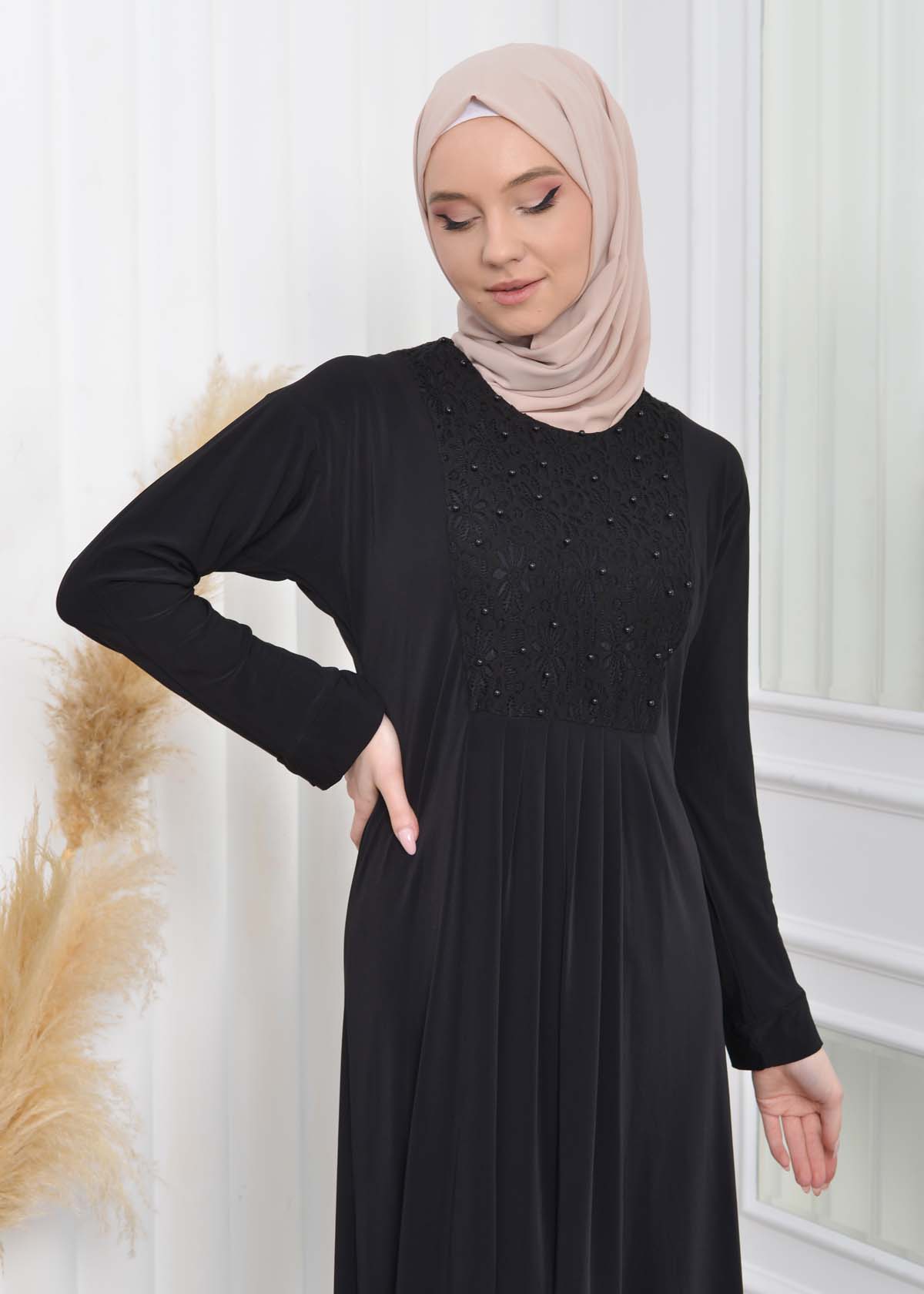 Lace Beaded Islamic Clothing Evening Dress 651 Siyah