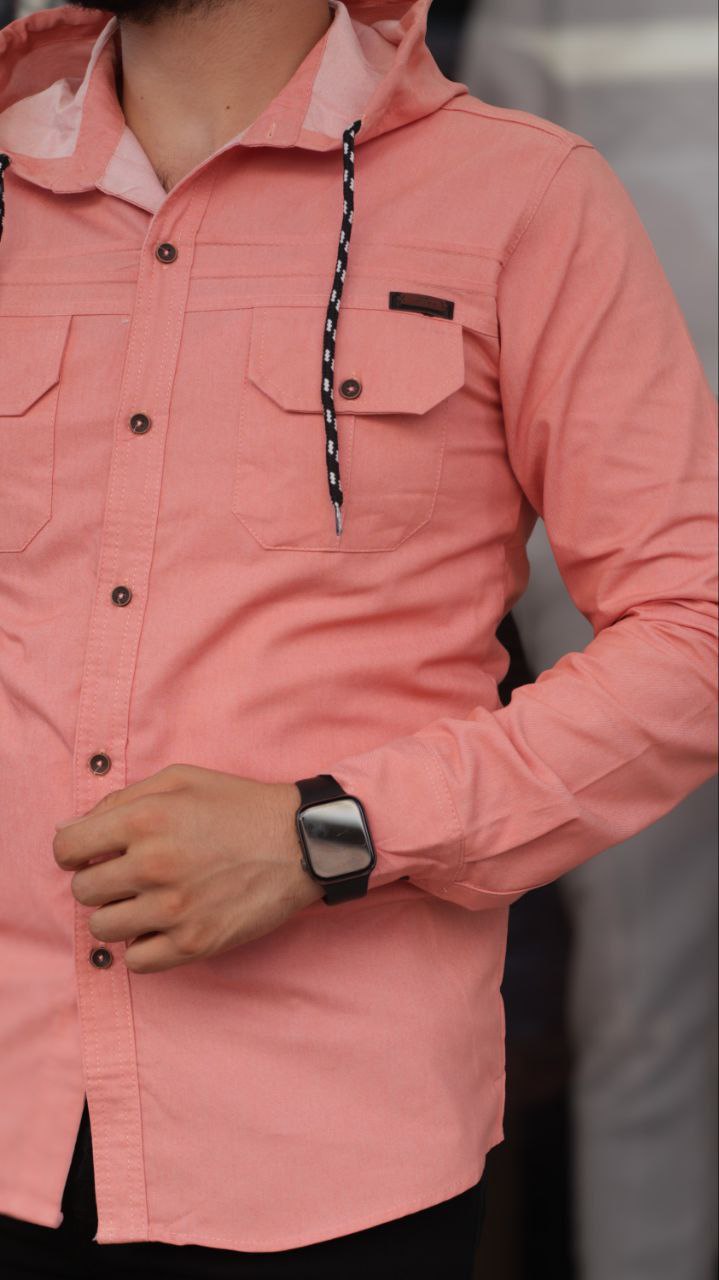 Mens Linen Shirt with Full Buttons - Model 2400 - pink