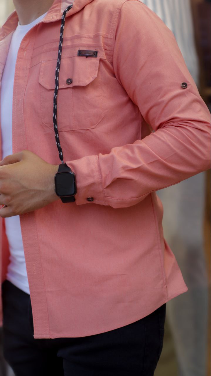 Mens Linen Shirt with Full Buttons - Model 2400 - pink