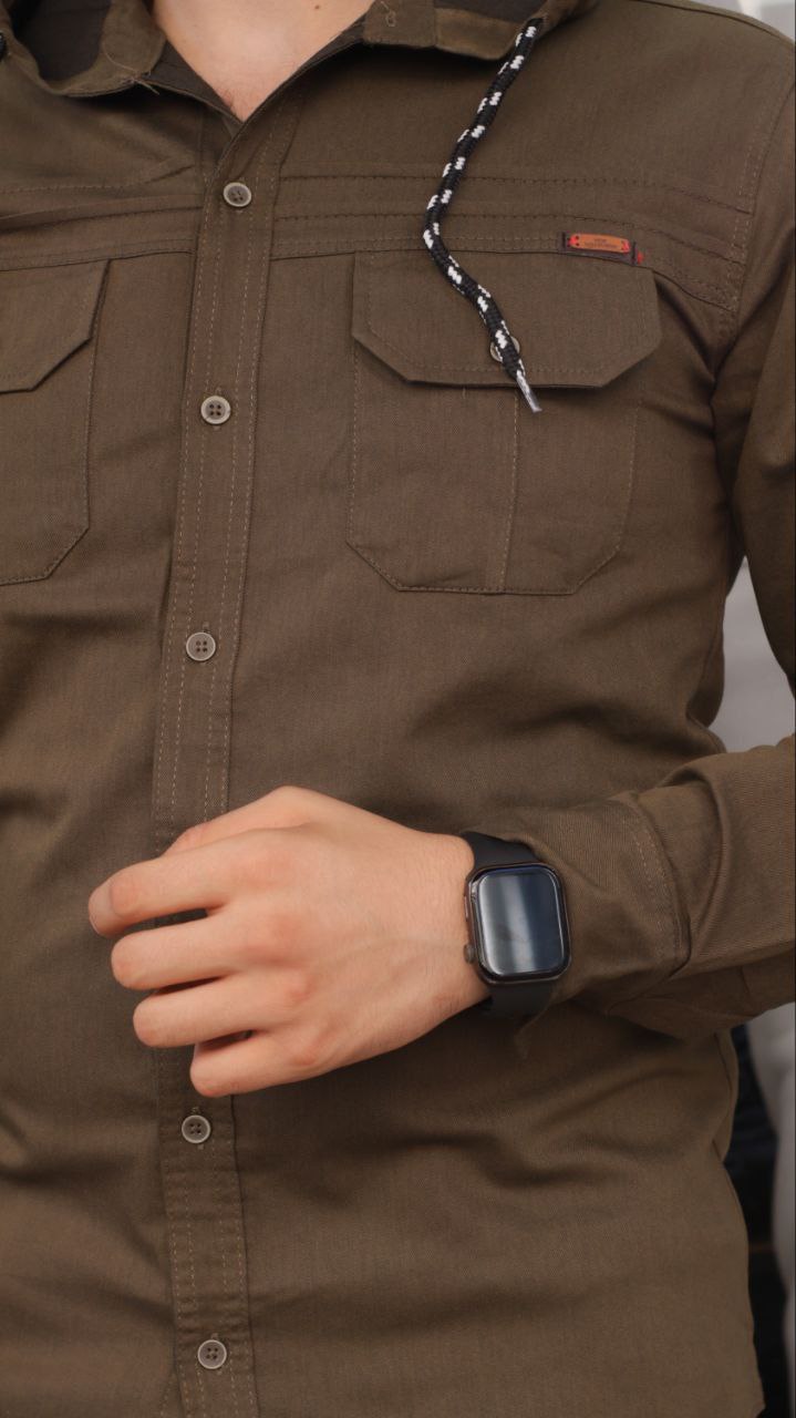 Mens Linen Shirt with Full Buttons - Model 2400 - khaki