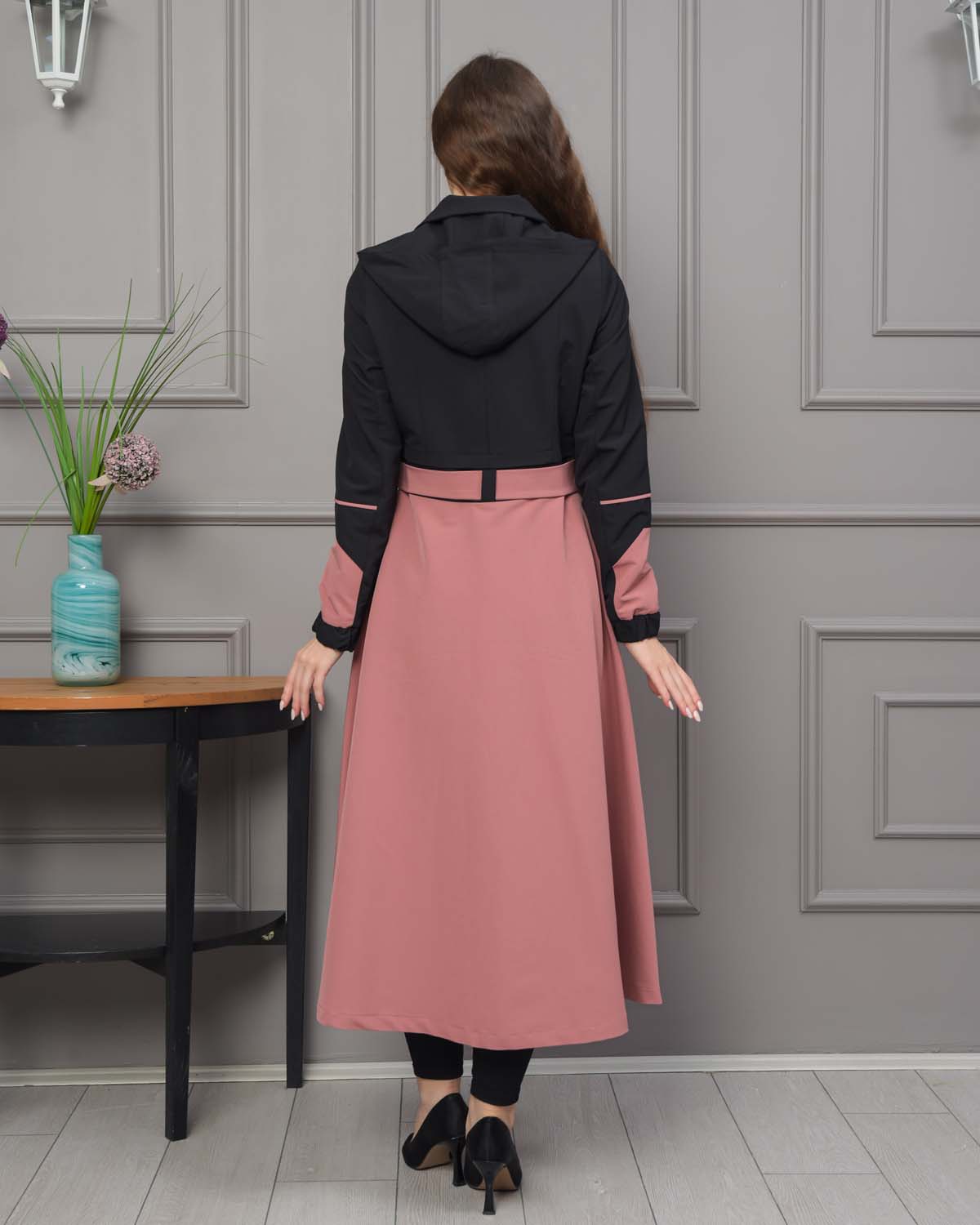 Modest Tow Colored Linen Trench Coat 1223 - powder pink/ dusty pink