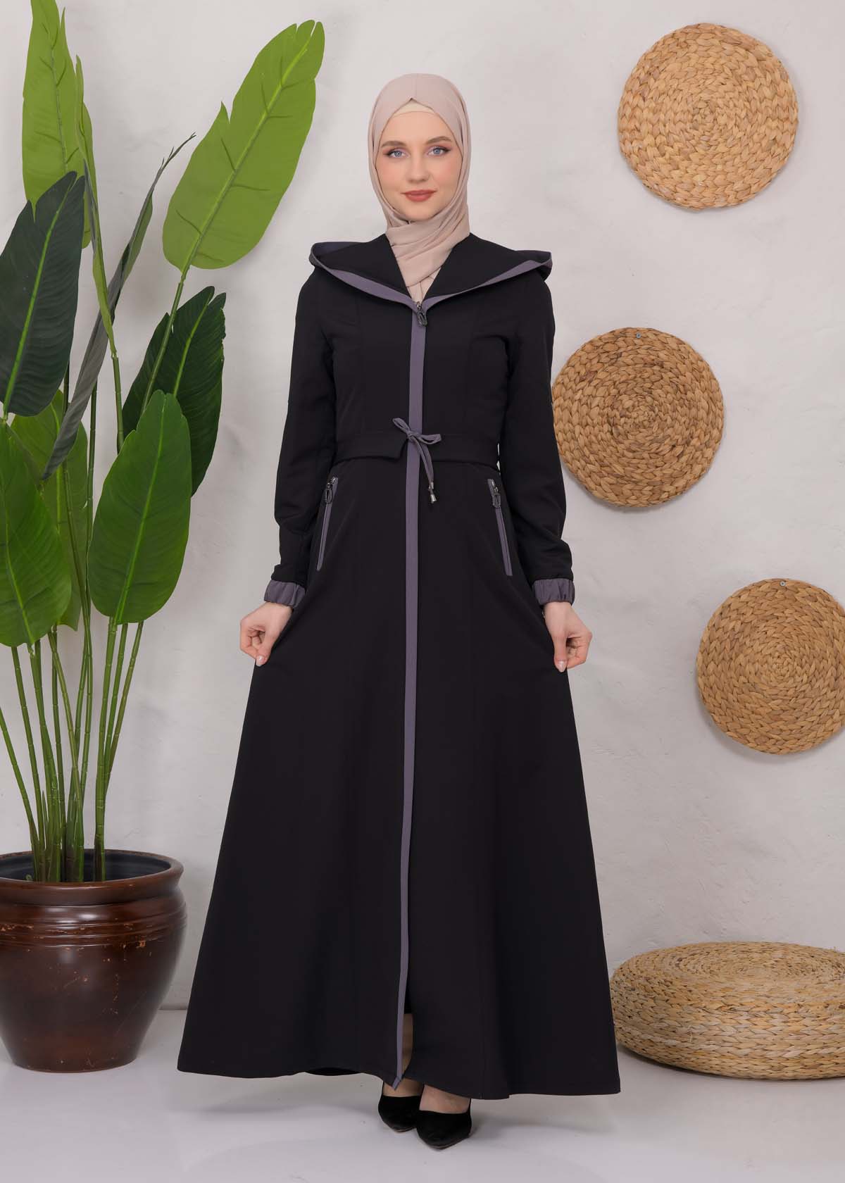 Modest linen  trench coat 1221 Koyu Antrasit