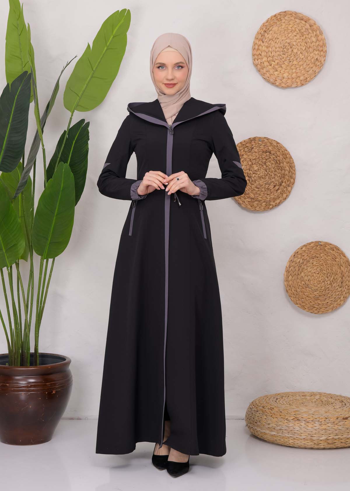 Modest linen  trench coat 1221 Koyu Antrasit