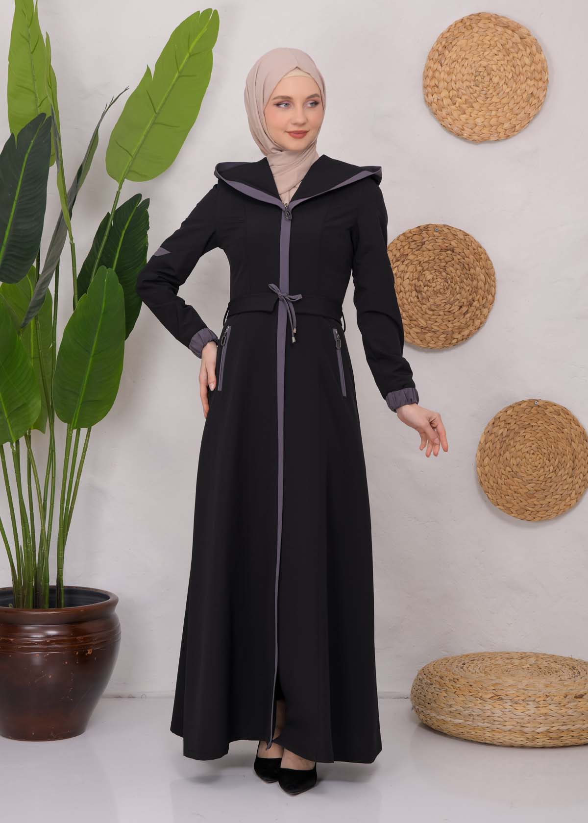 Modest linen  trench coat 1221 Koyu Antrasit