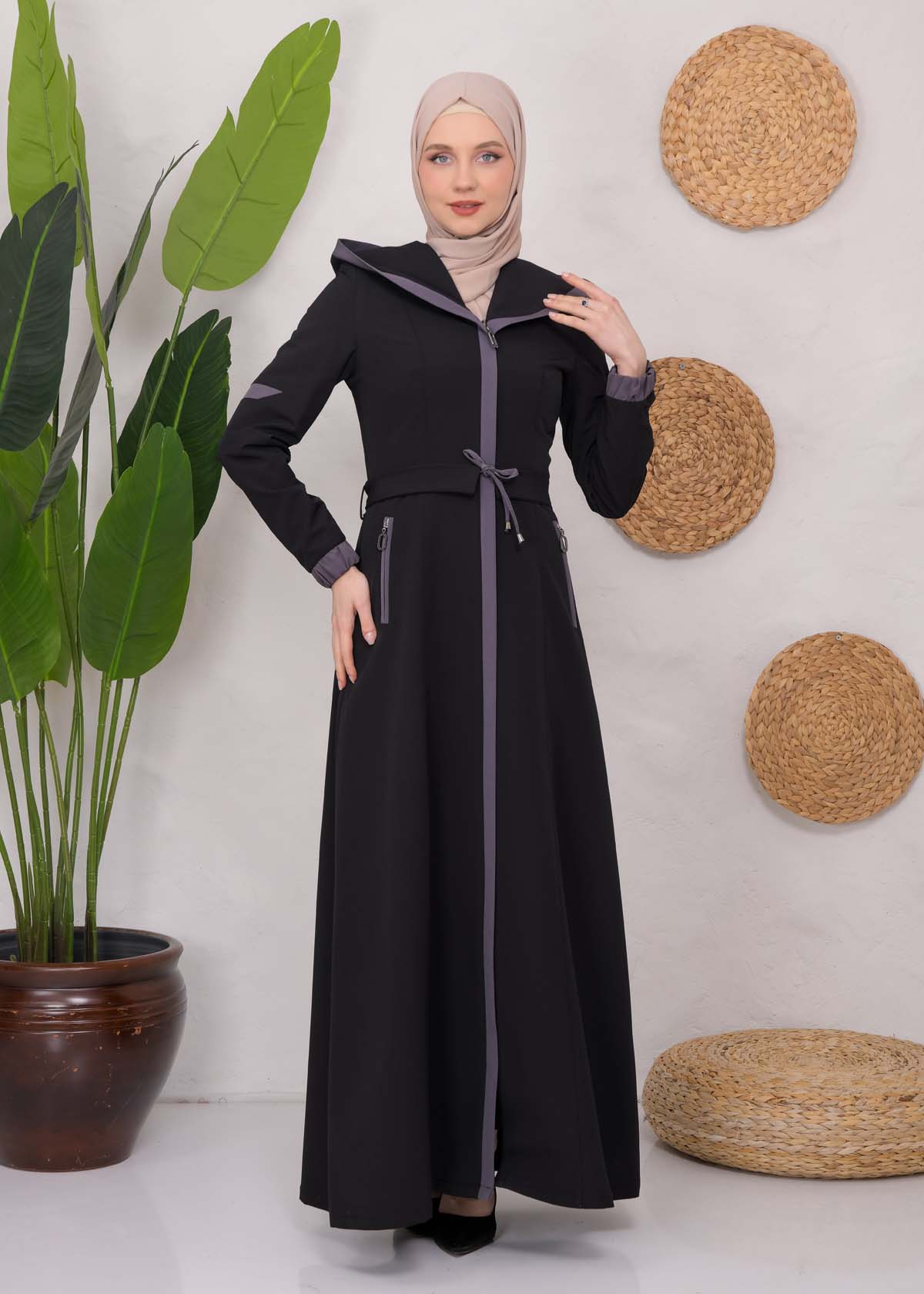 Modest linen  trench coat 1221 Koyu Antrasit