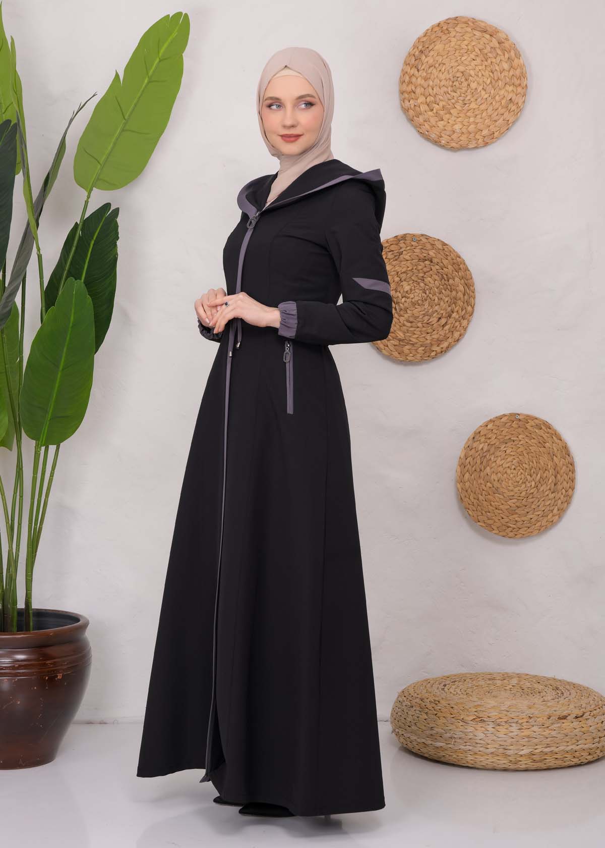 Modest linen  trench coat 1221 Koyu Antrasit